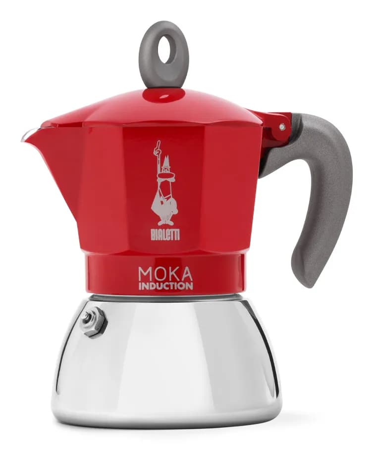 Bialetti Moka Induction -mutteripannu, 6 kuppia, alumiini, ruostumaton teräs, induktiolle sopiva, punainen