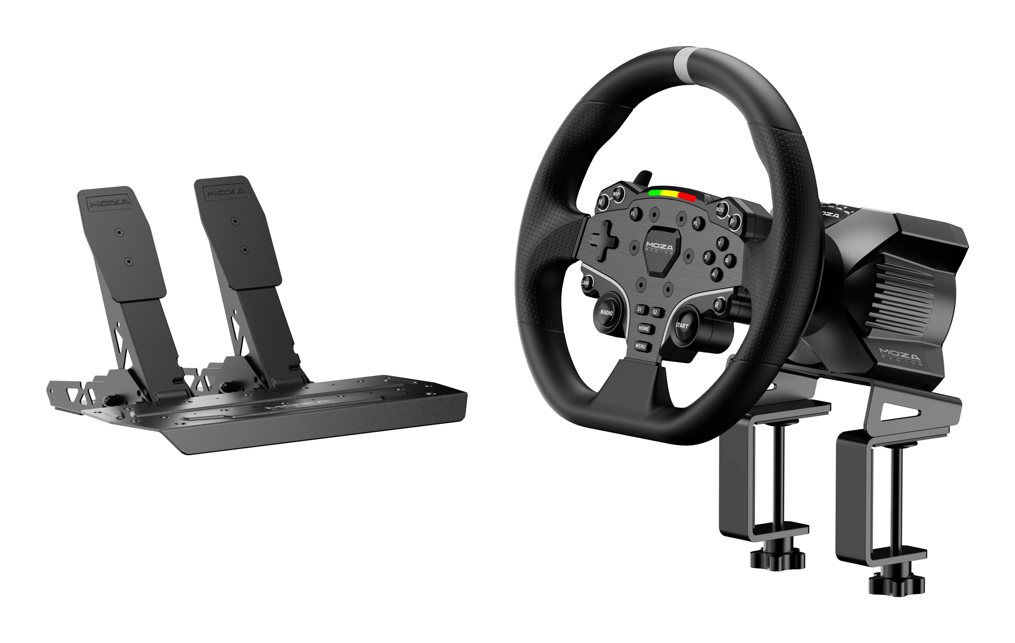 MOZA R3 Racing Simulator Bundle for PC (R3 Base, ES Wheel, SR-P Lite Two Pedals, table clamp)