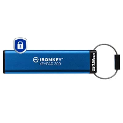 Kingston IronKey Keypad 200 USB 3.2 Gen 1 512 Gt -muistitikku, sininen