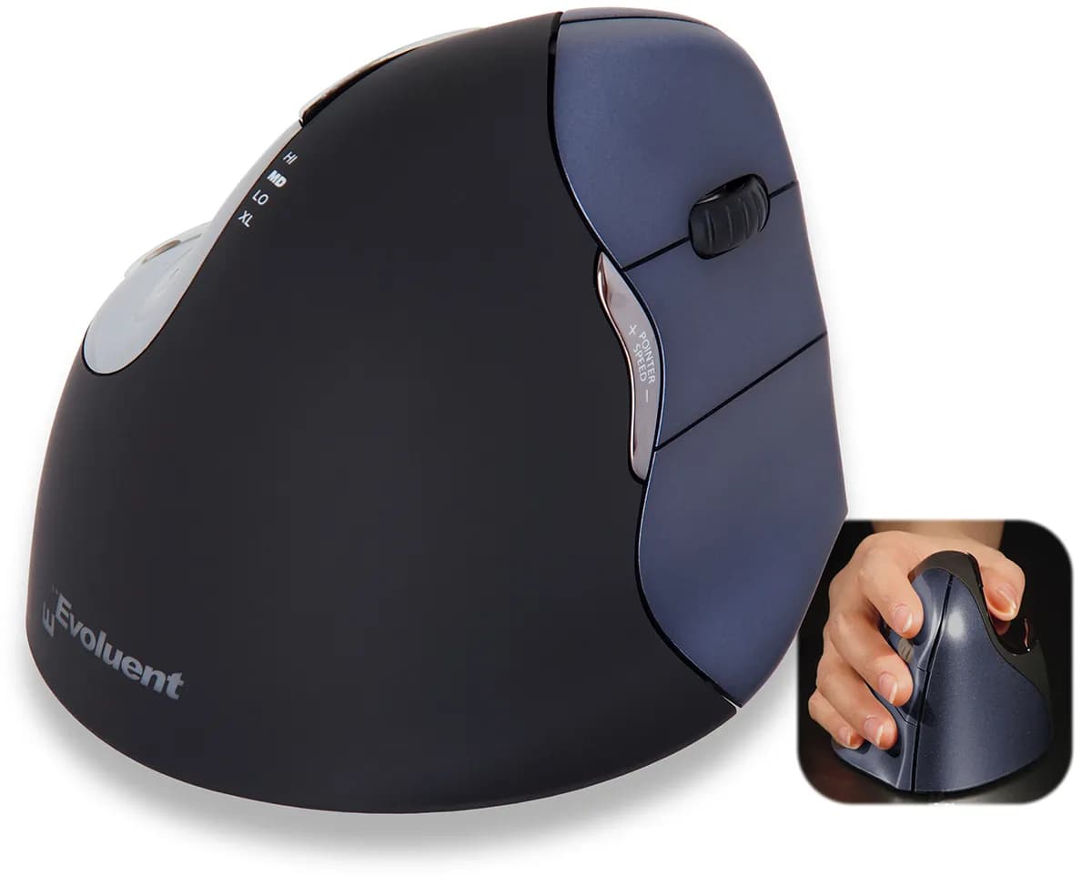 Evoluent VerticalMouse 4 Right -langaton ergonominen hiiri, musta