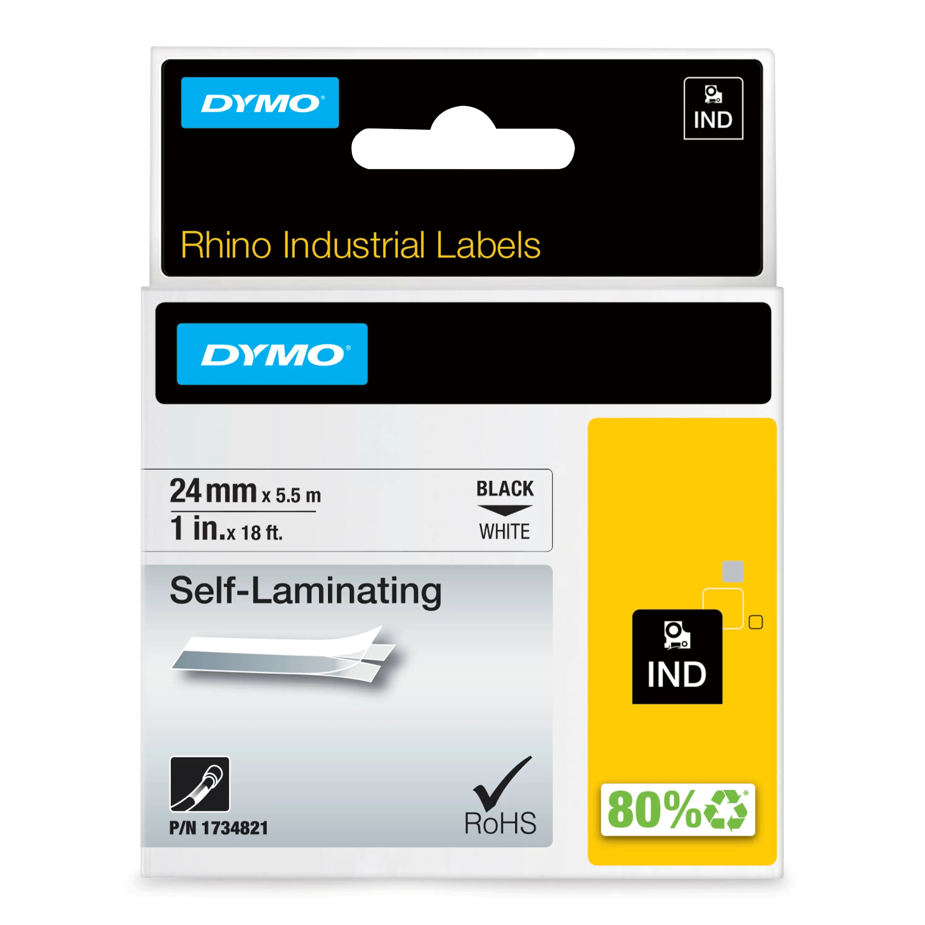 DYMO RhinoPRO självlaminerande vinyltejp 24mm, vit