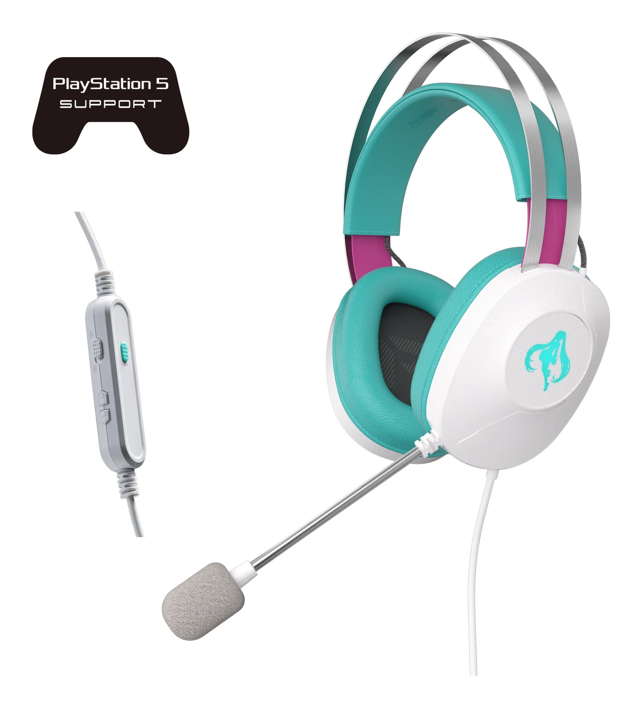 ASUS TUF Gaming H1 Gen II Hatsune Miku Edition -pelikuulokemikrofoni, valkoinen, turkoosi, vaaleanpunainen