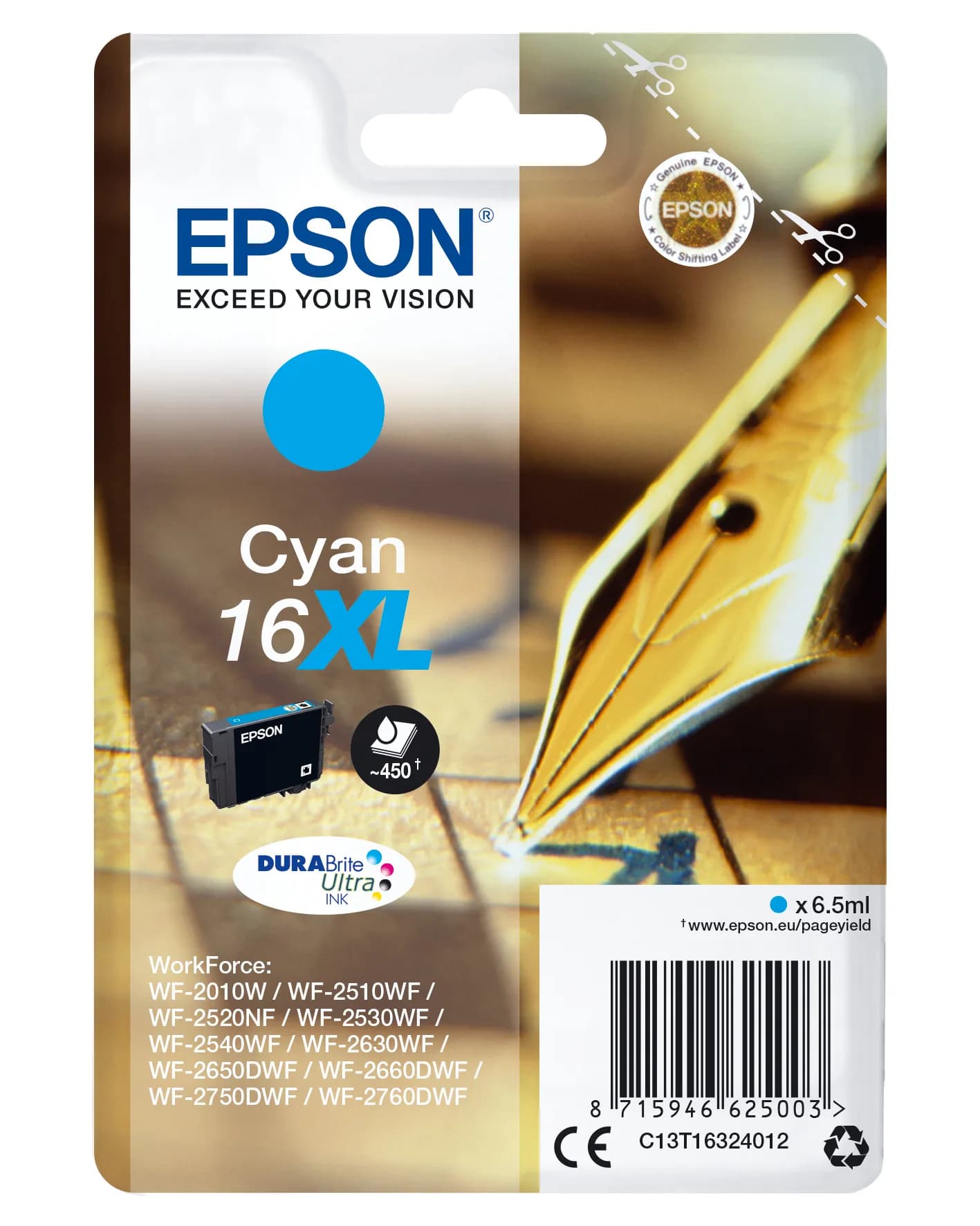 Epson 16XL -mustekasetti, 6.5 ml, cyan