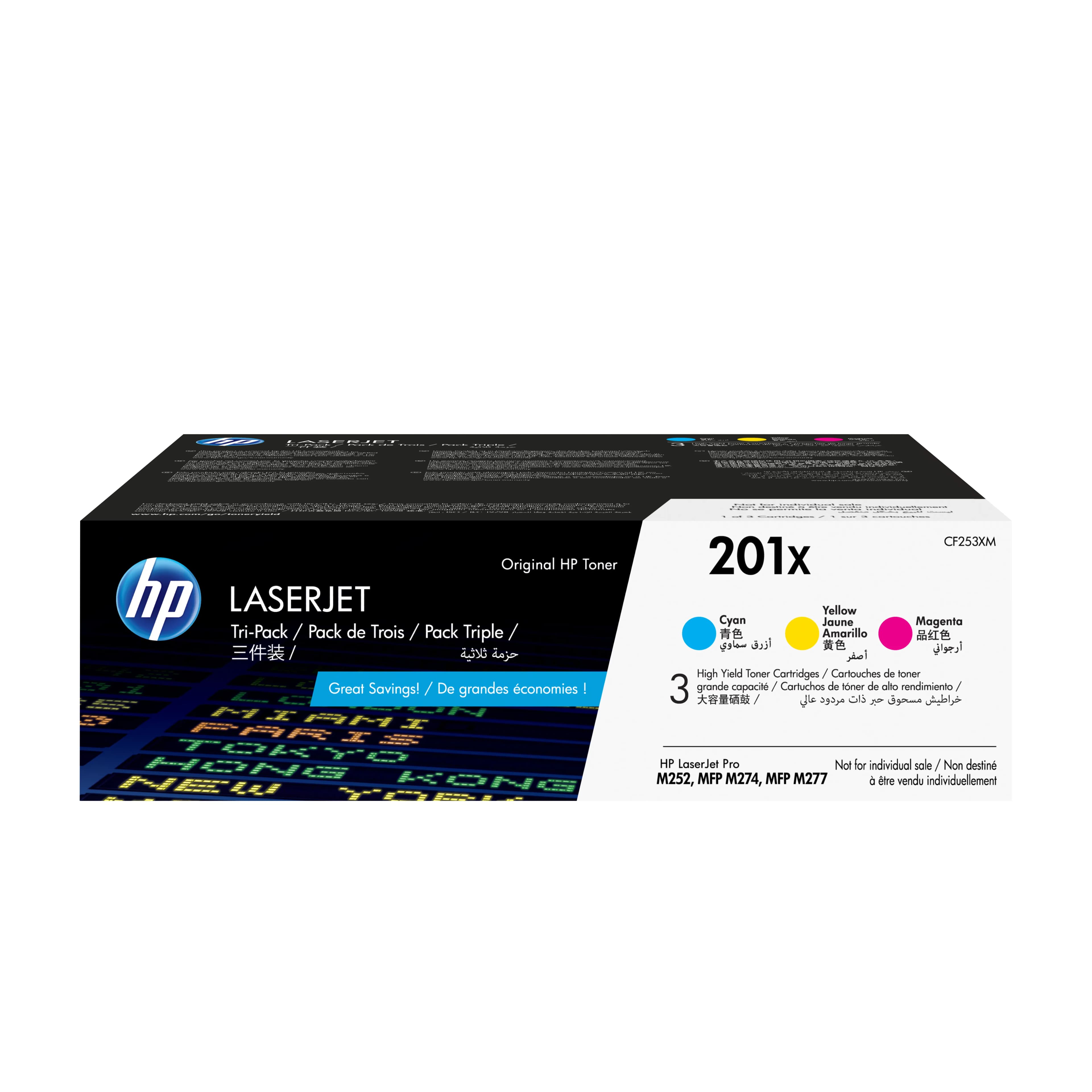 HP 201X High Yield -laservärikasettipakkaus, syaani, magenta, keltainen, 3 kpl