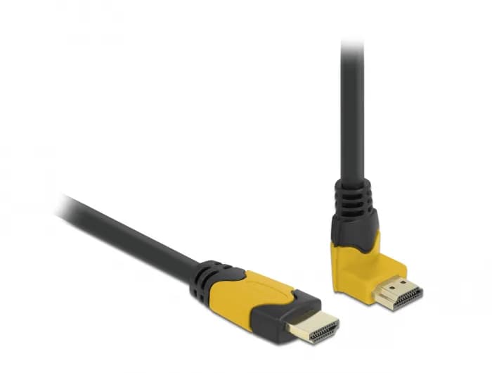DeLOCK Angled HDMI 2.1 -kaapeli jossa Ethernet, 8K, 2 m, musta/keltainen