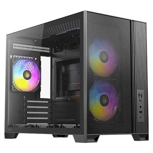 Antec FLUX M -micro-ATX-kotelo ikkunalla ja RGB-valaistuksella, musta