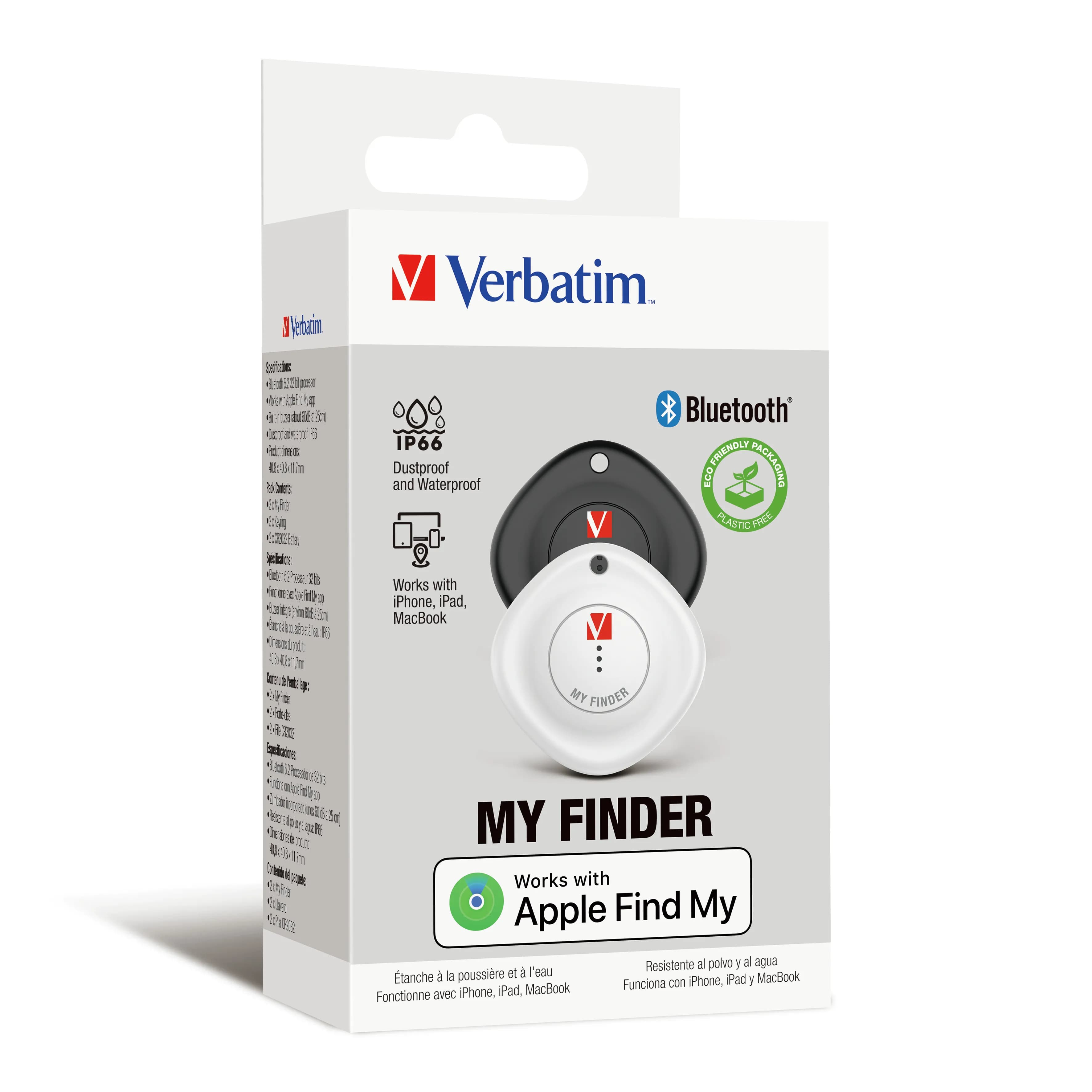 Verbatim My Finder, Bluetooth -paikannin, Musta + Valkoinen, 2 kpl