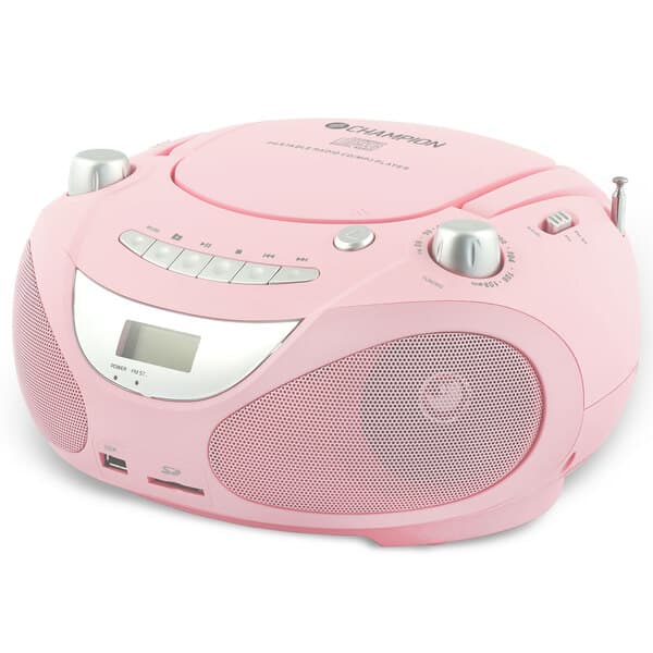Champion Boombox CD/Radio/MP3/USB, vaaleanpunainen