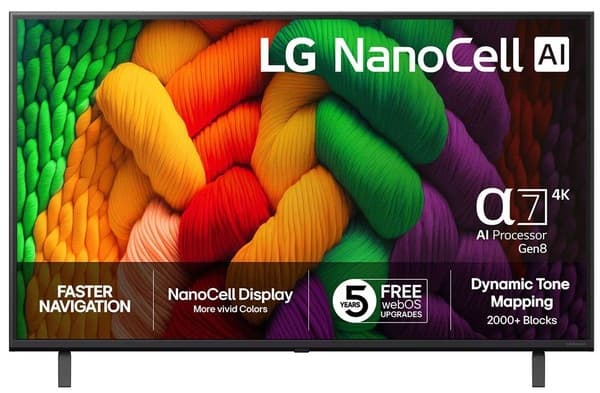 LG 43NANO8EA6A 43"" 4K NanoCell webOS 25 TV, 60 Hz, HDR10, HLG