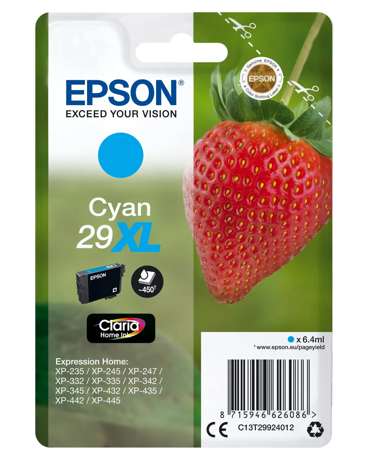 Epson 29XL Claria Home Ink -mustekasetti, 6.4 ml, cyan