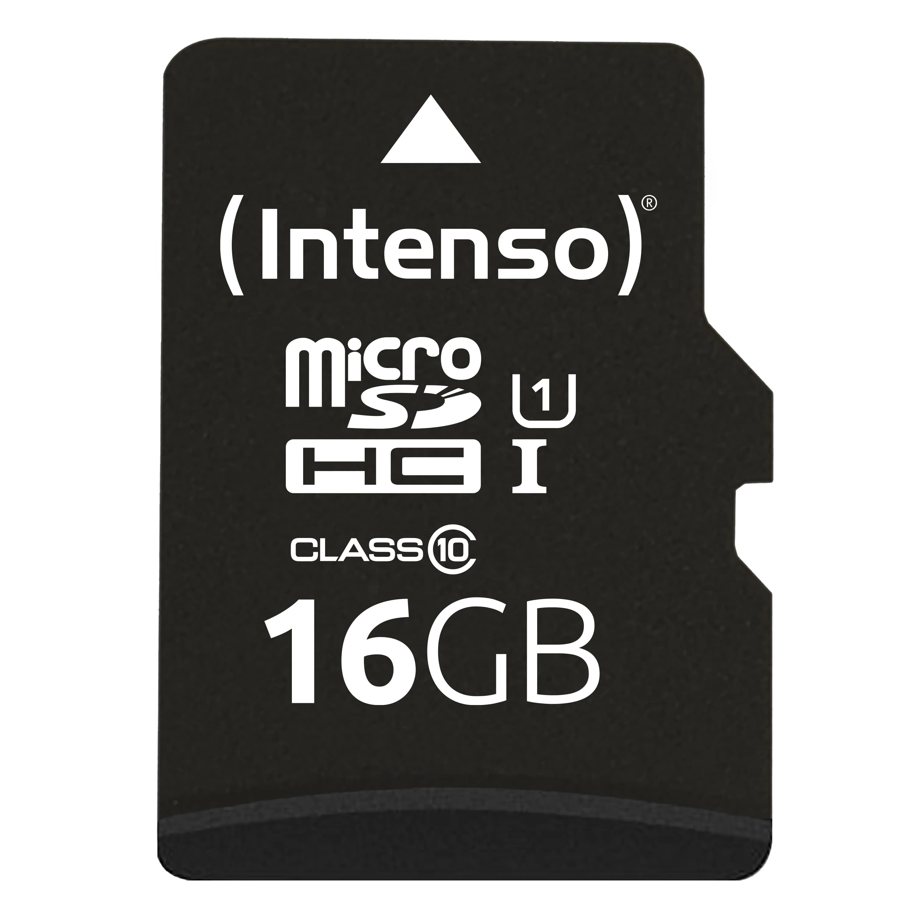 Intenso 16 Gt MicroSD UHS-I U1 Class 10 -muistikortti + SD-adapteri, musta