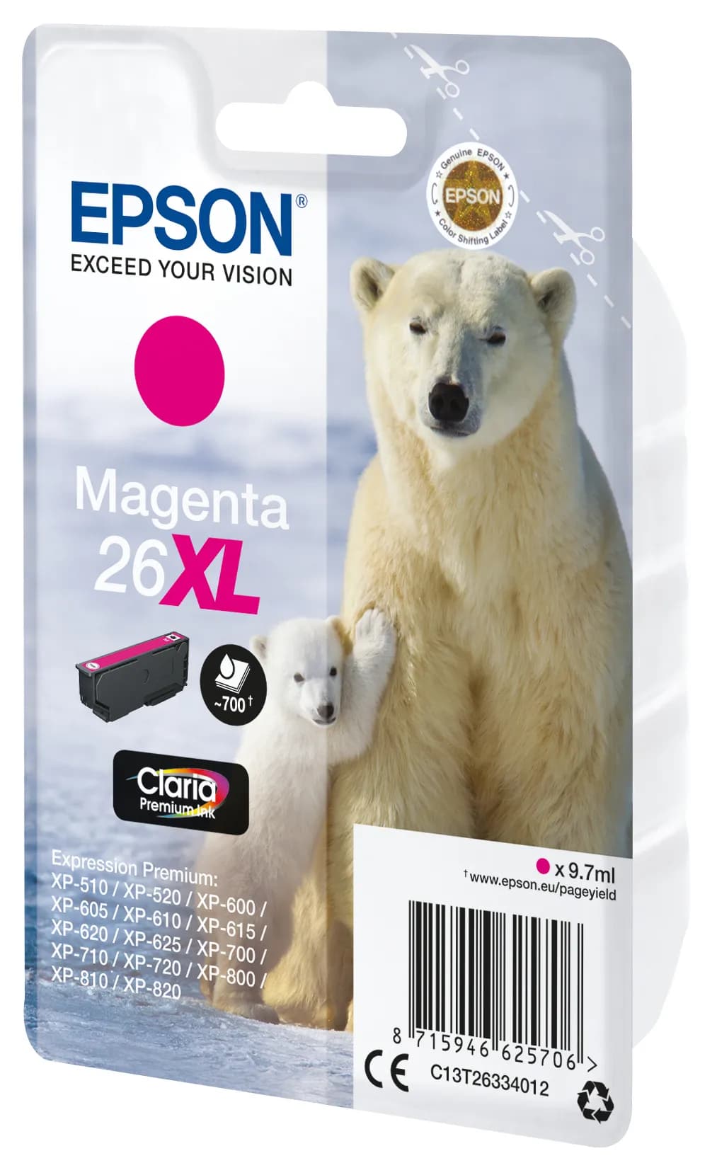 EPSON 26XL -mustekasetti, 9.7 ml, magenta