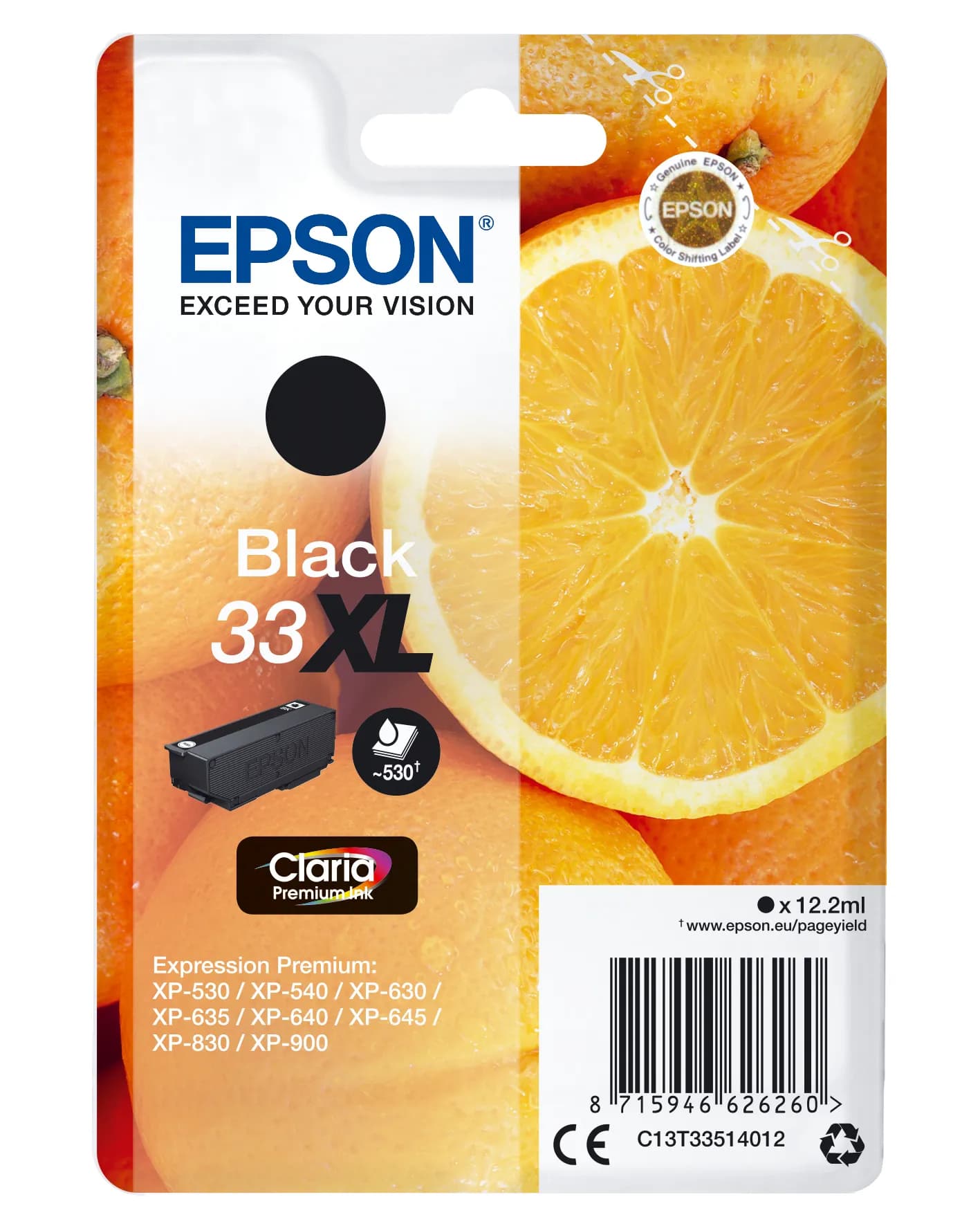 Epson 33XL -mustekasetti, 12.2 ml, musta