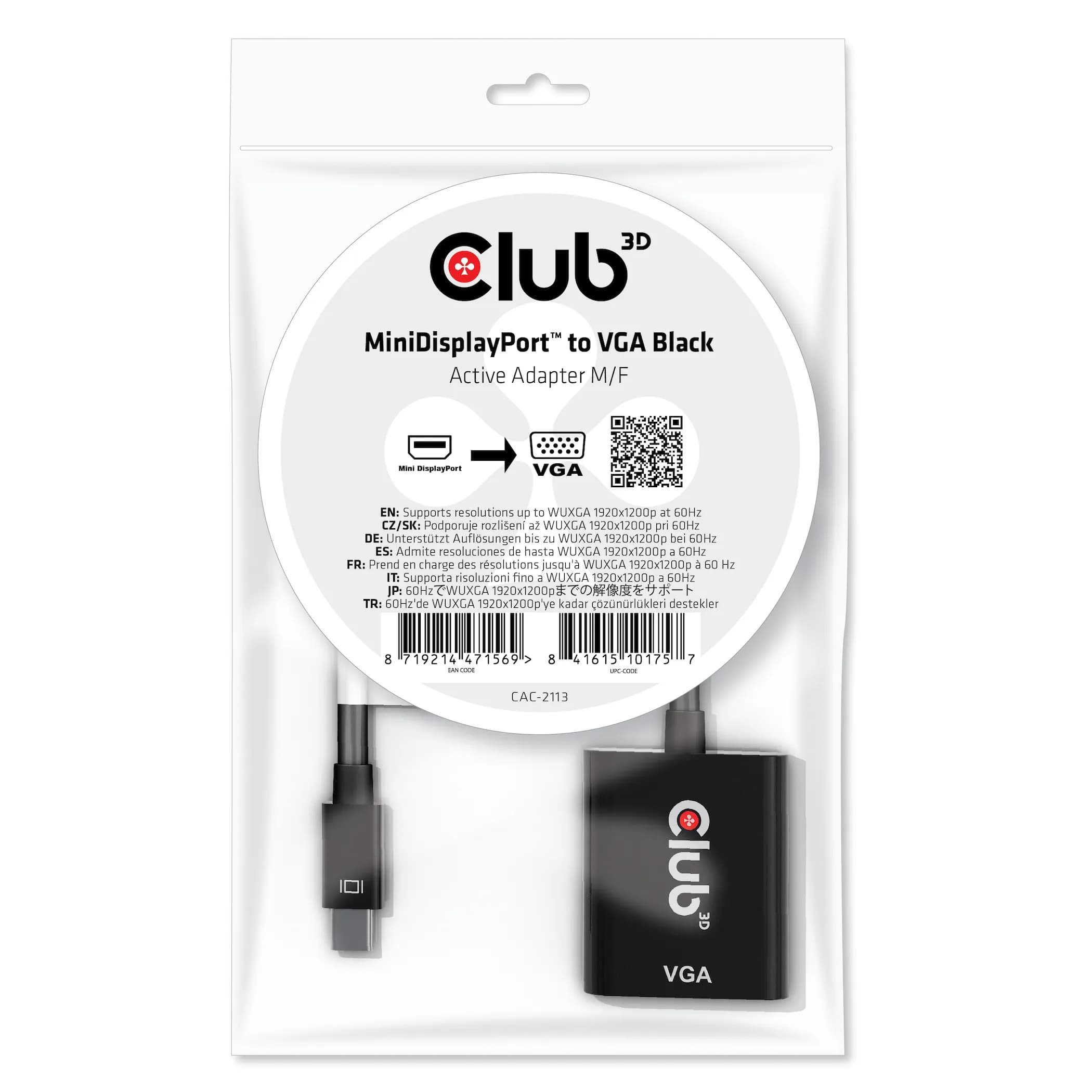 Club 3D Mini DisplayPort Male - VGA Female, Active - adapteri, Musta