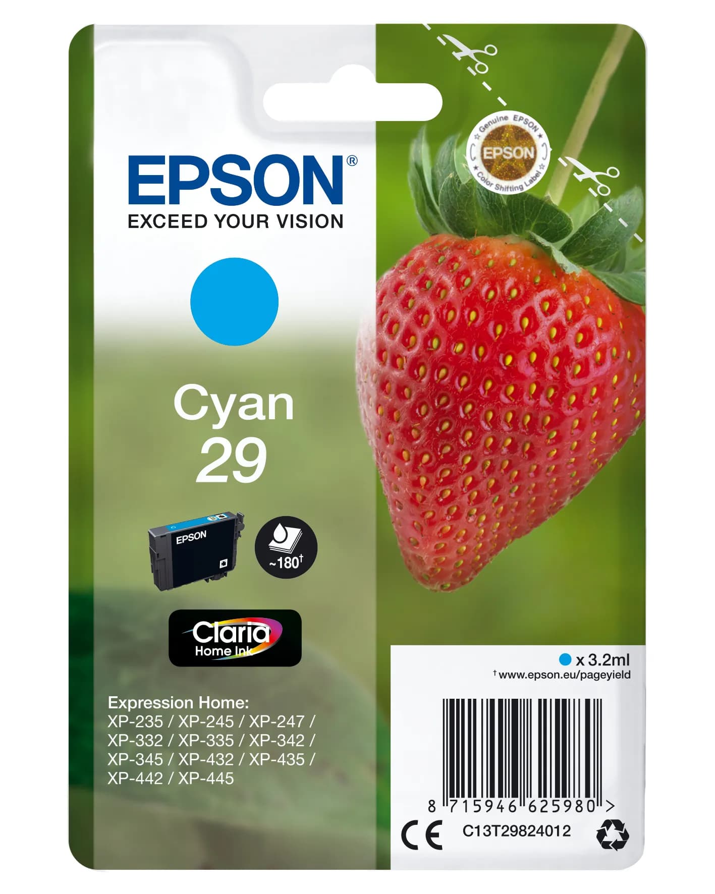 Epson 29 -mustekasetti, 3.2 ml, syaani