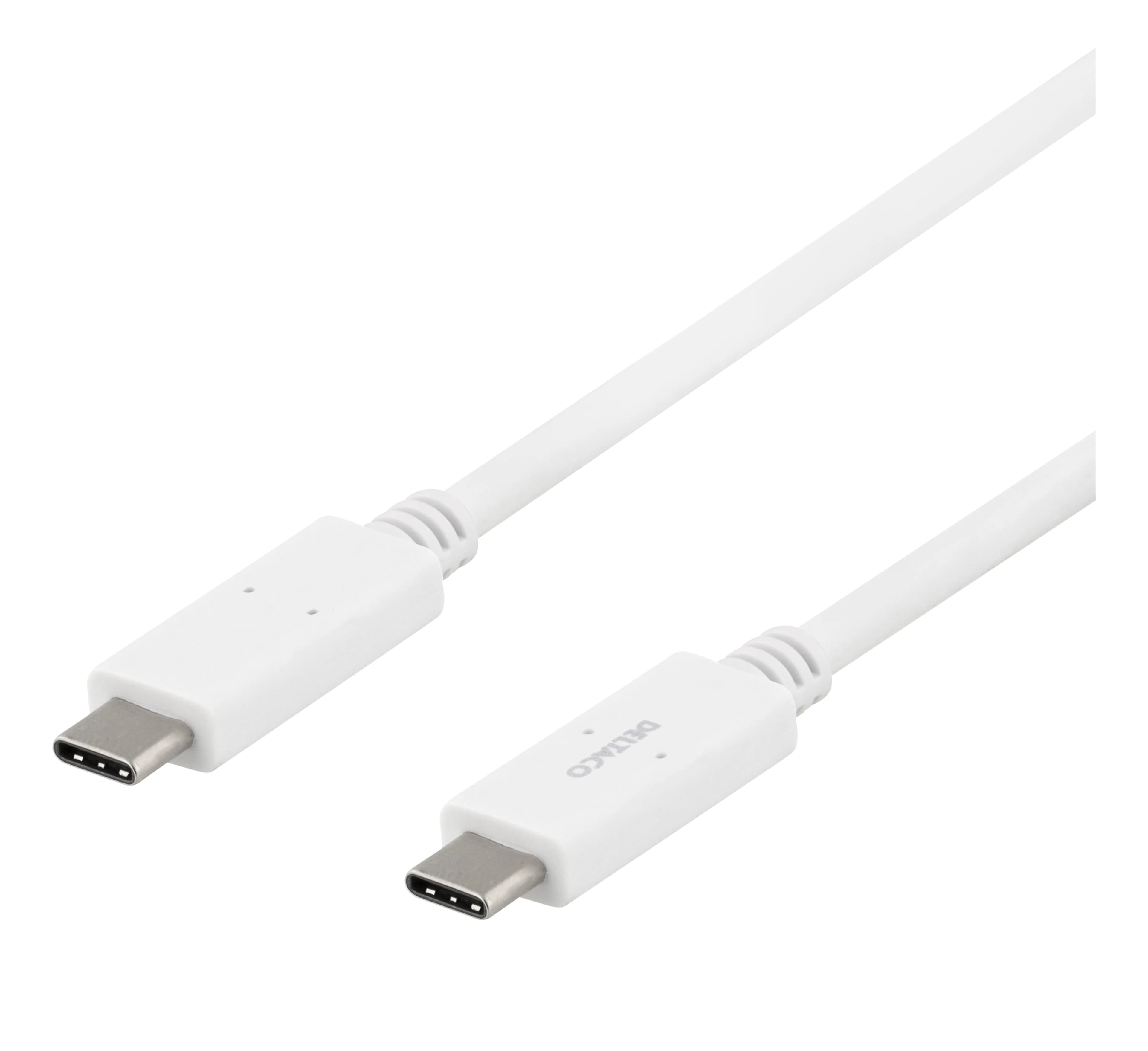 Deltaco USB-C -kaapeli, 100 W, 1 m, valkoinen