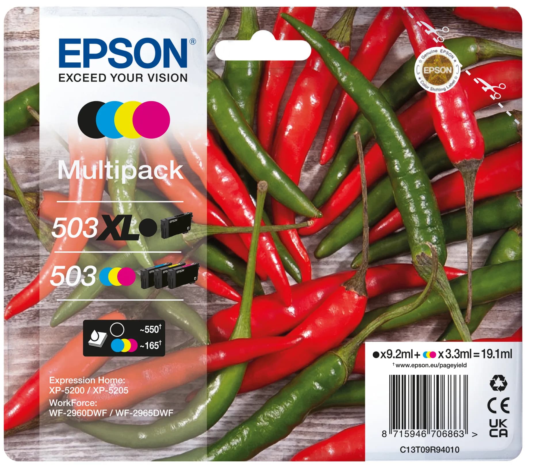 Epson 503XL Chillies -mustekasettipakkaus, cmyk, 4 kpl