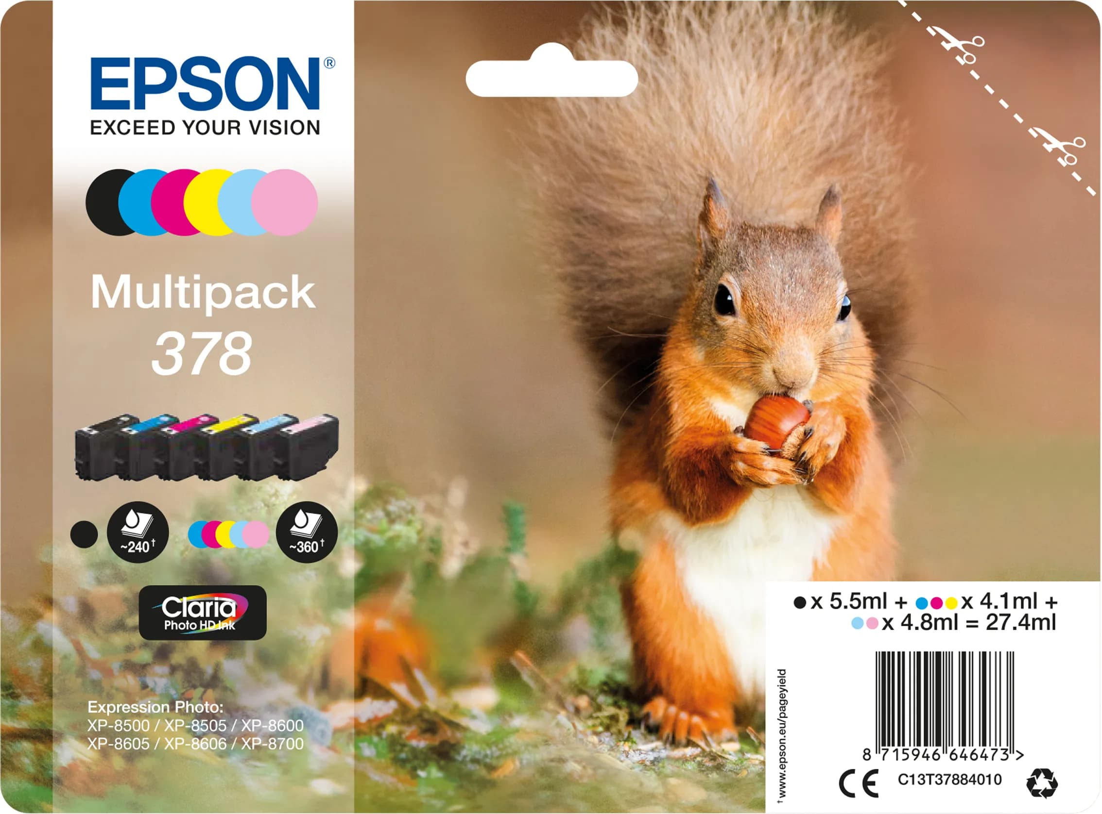 Epson 378 -mustekasettipakkaus, monivärinen, 6 kpl