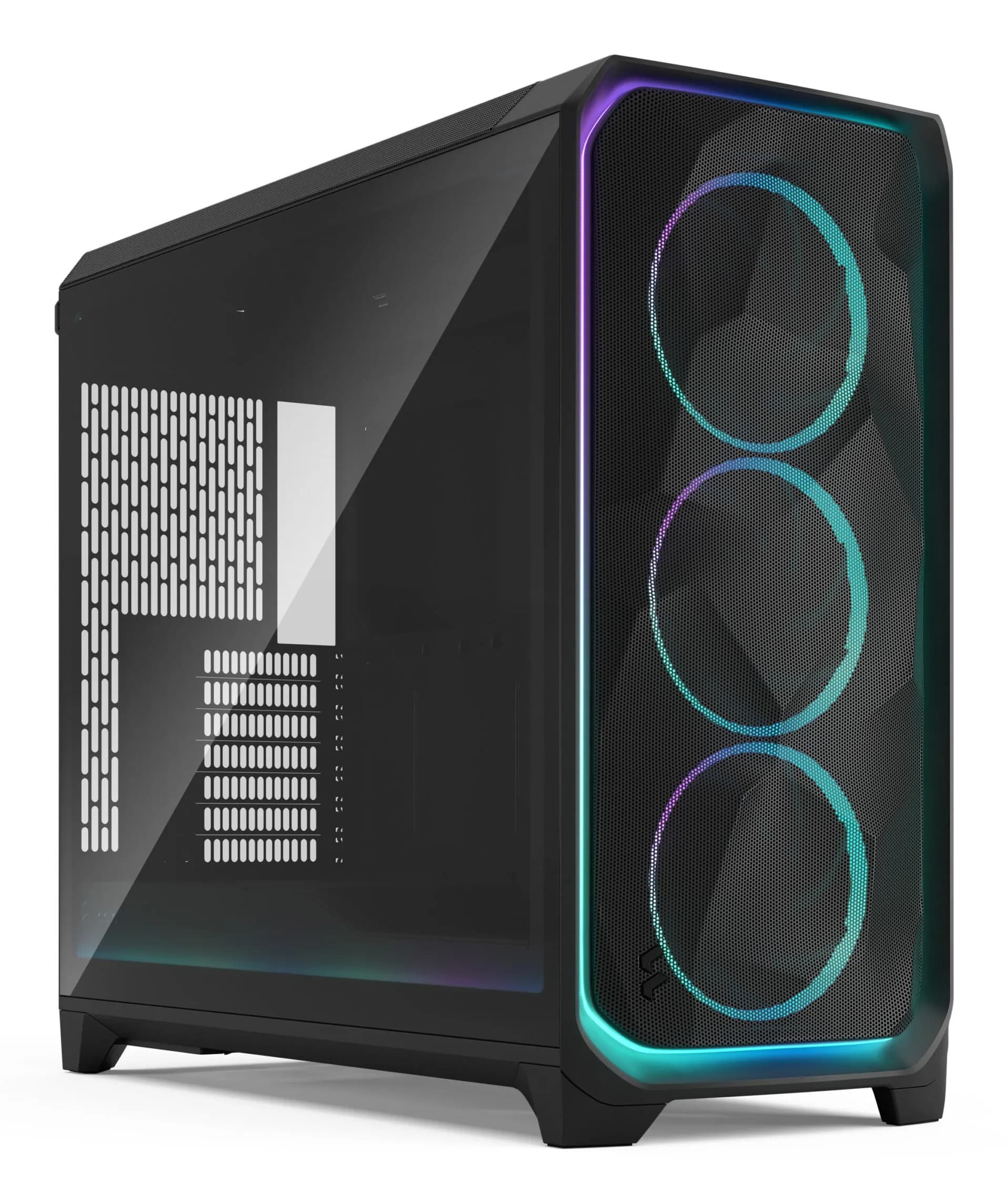 Fractal Design Meshify 3 XL Ambience Pro RGB -täystornikotelo RGB-valaistuksella ja vaalealla ikkunalla, musta