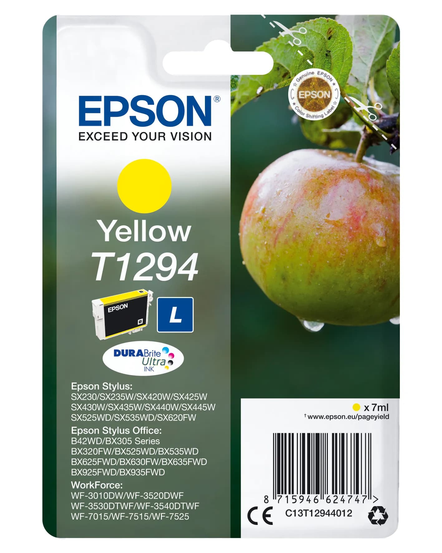 Epson T1294 -mustekasetti, 7 ml, keltainen