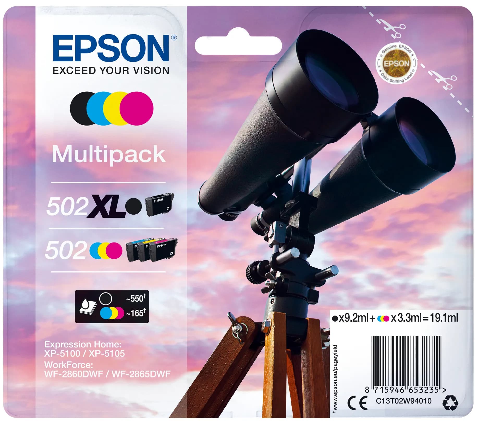 Epson 502XL -mustekasettipakkaus, musta, syaani, magenta, keltainen, 4 kpl