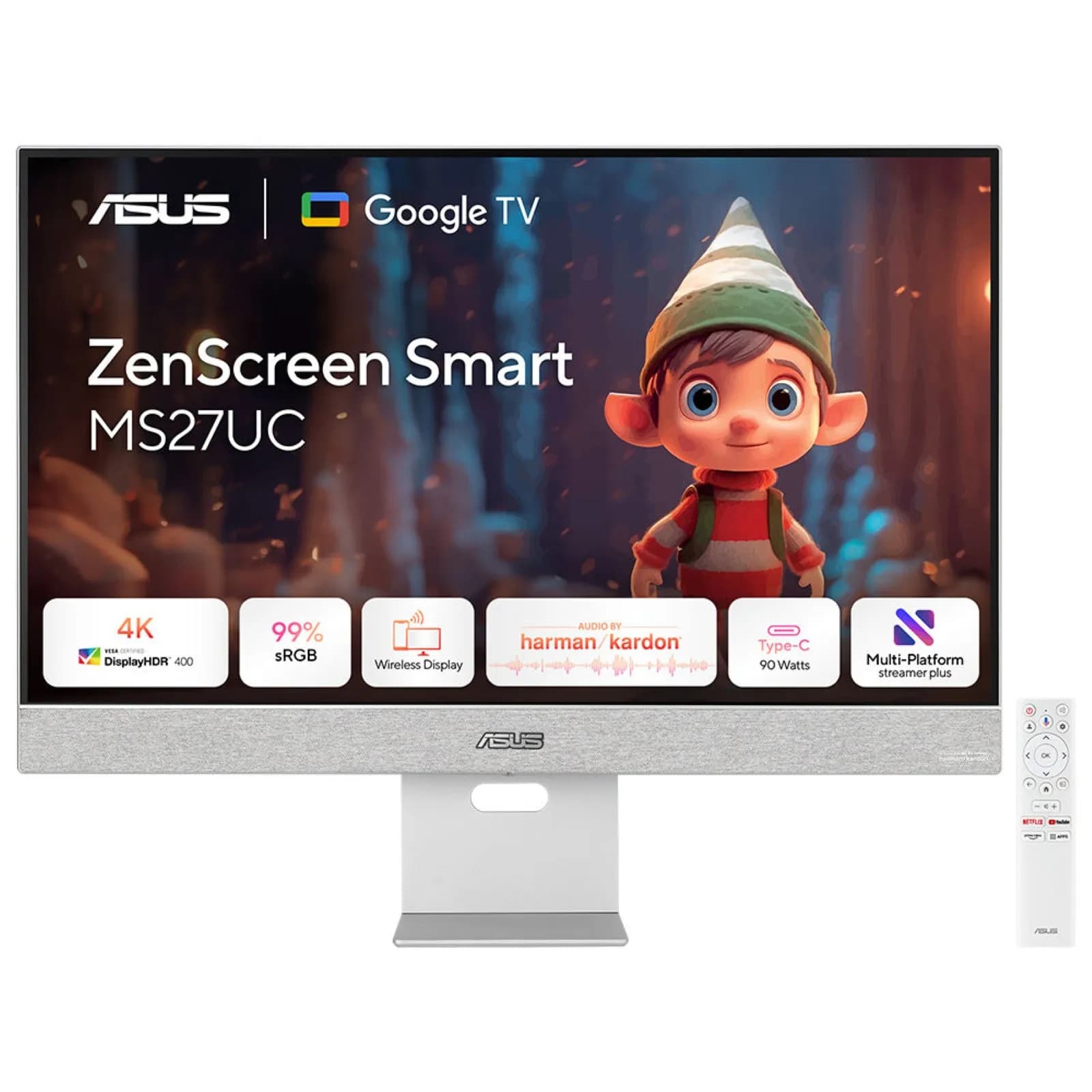 Asus ZenScreen Smart MS27UC 27"" 4K UHD, IPS, HDR -näyttö, USB-C hub