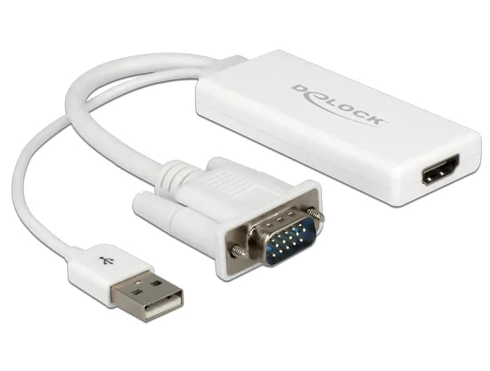 De-Lock VGA – VGA (D-Sub) + USB -adapteri, Valkoinen
