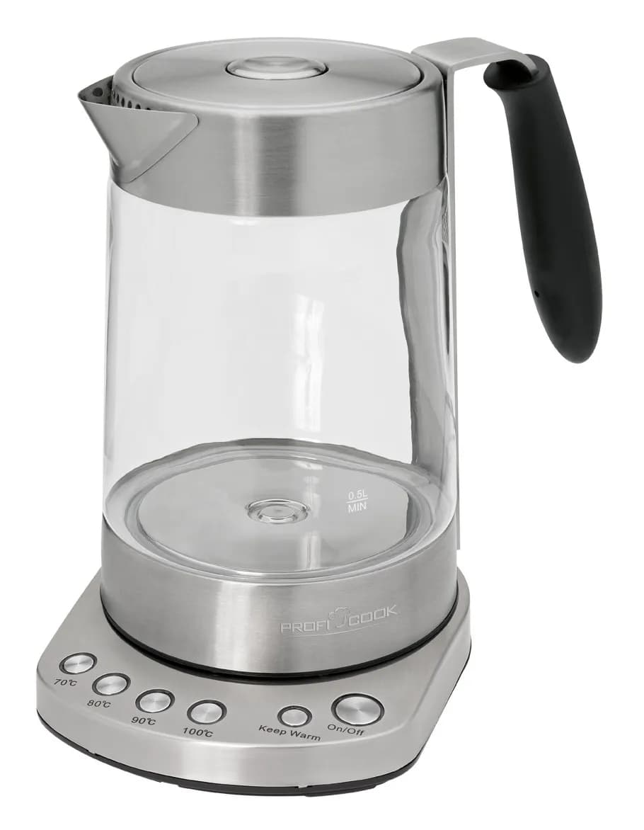 ProfiCook PC-WKS 1020G -vedenkeitin, 1,7 l, 3000 W, musta/ruostumaton teräs