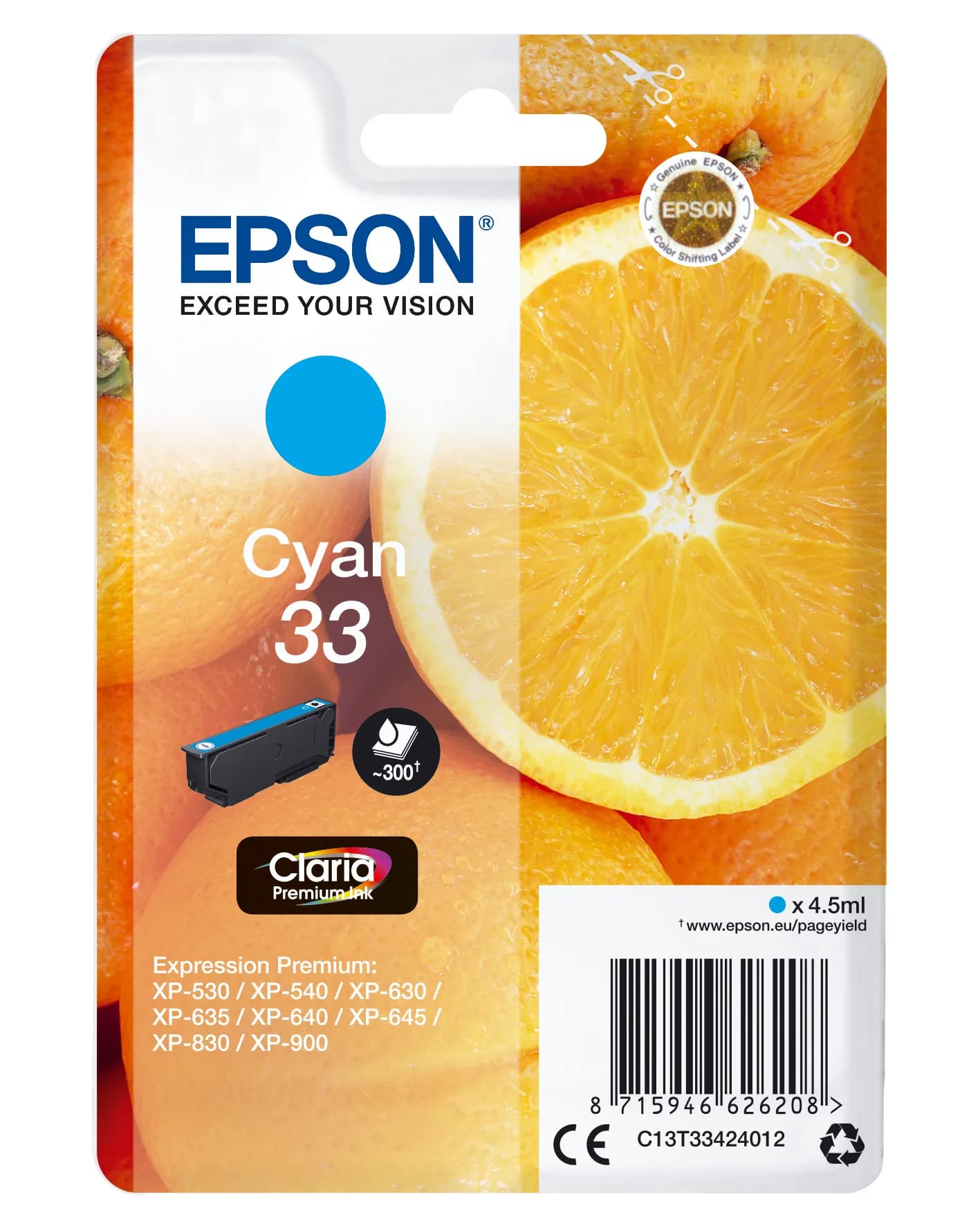 Epson 33-mustekasetti, 4.5 ml, syaani