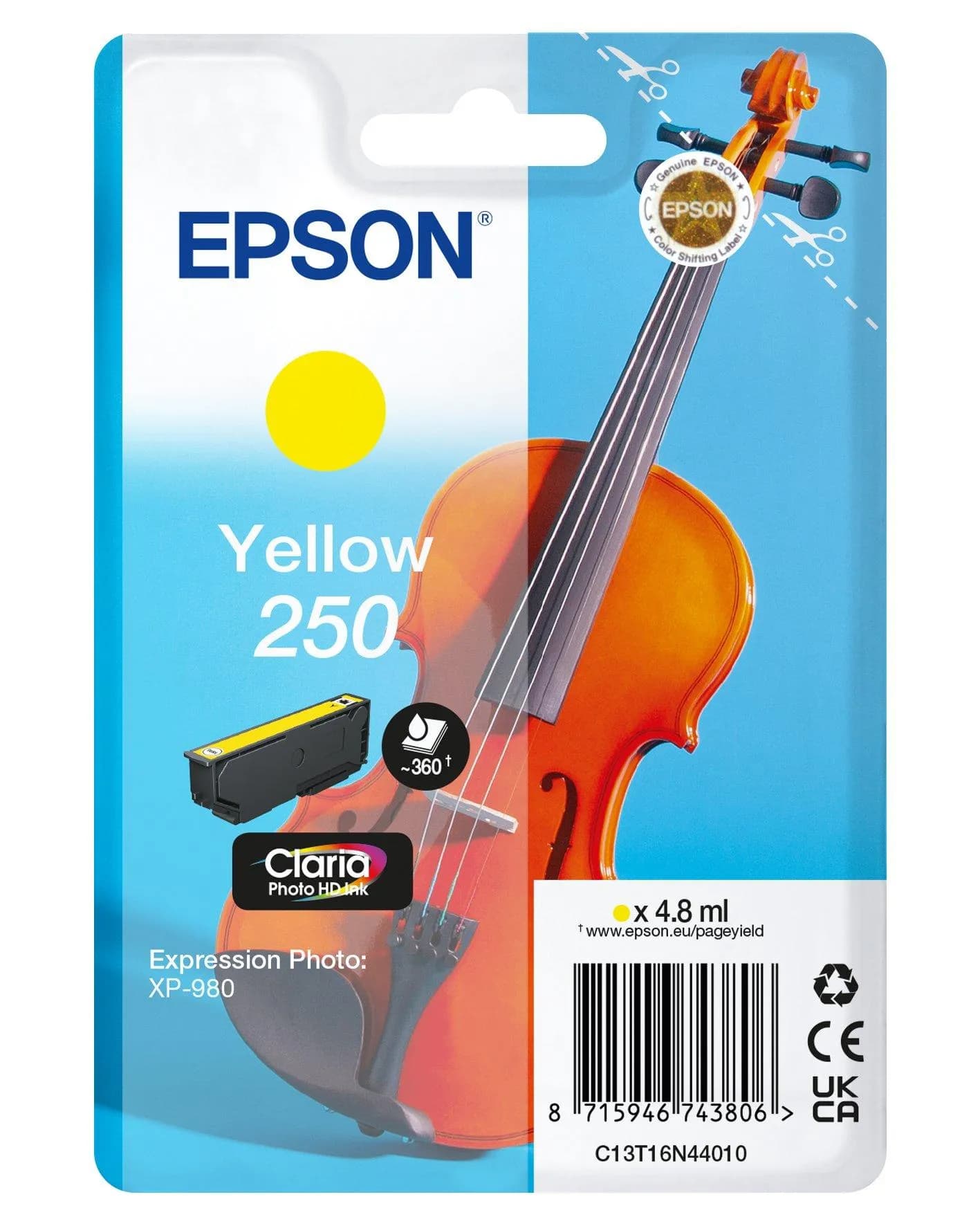 Epson 250 -mustekasetti, 4.8 ml, keltainen