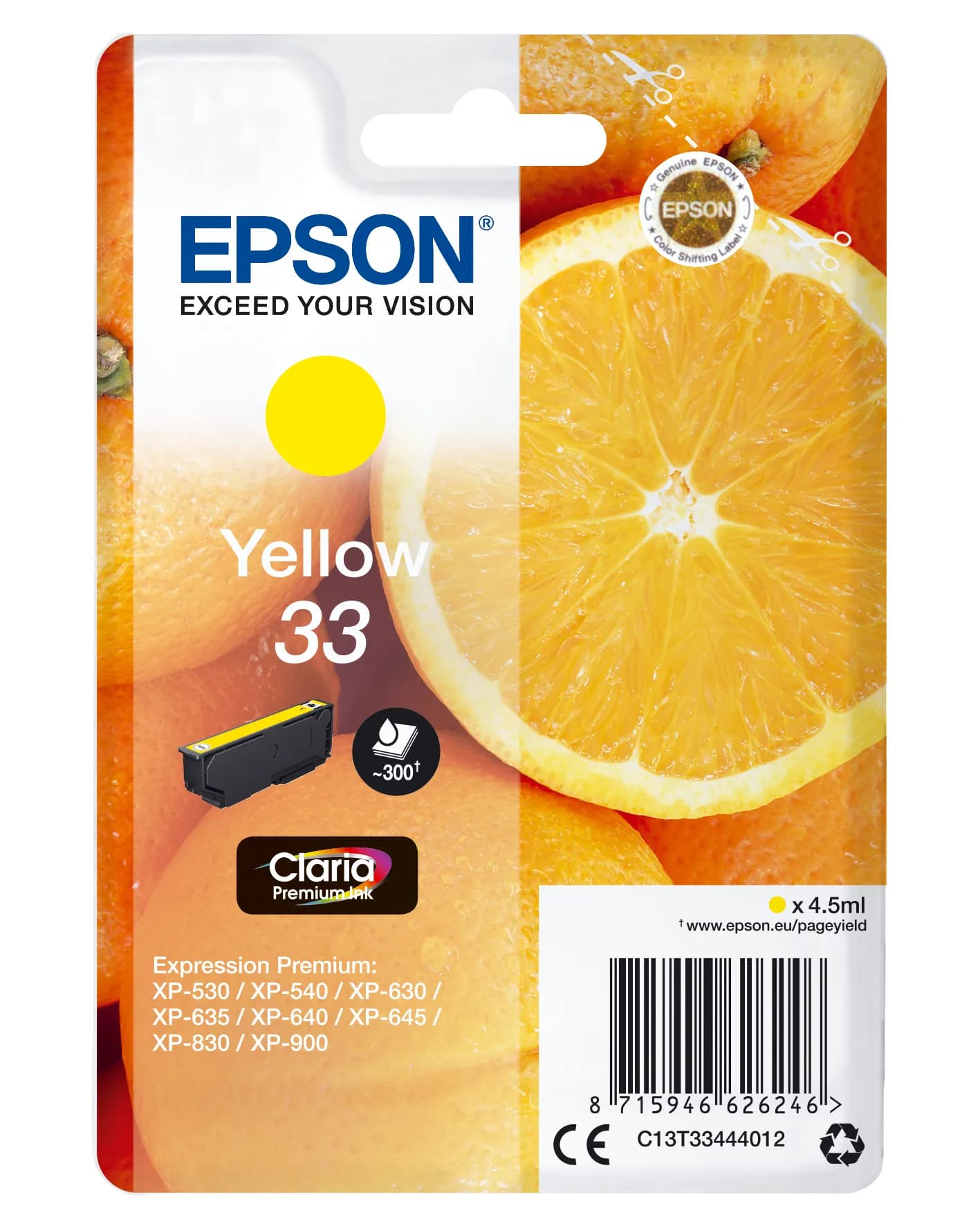Epson 33 -mustekasetti, 4.5 ml, keltainen