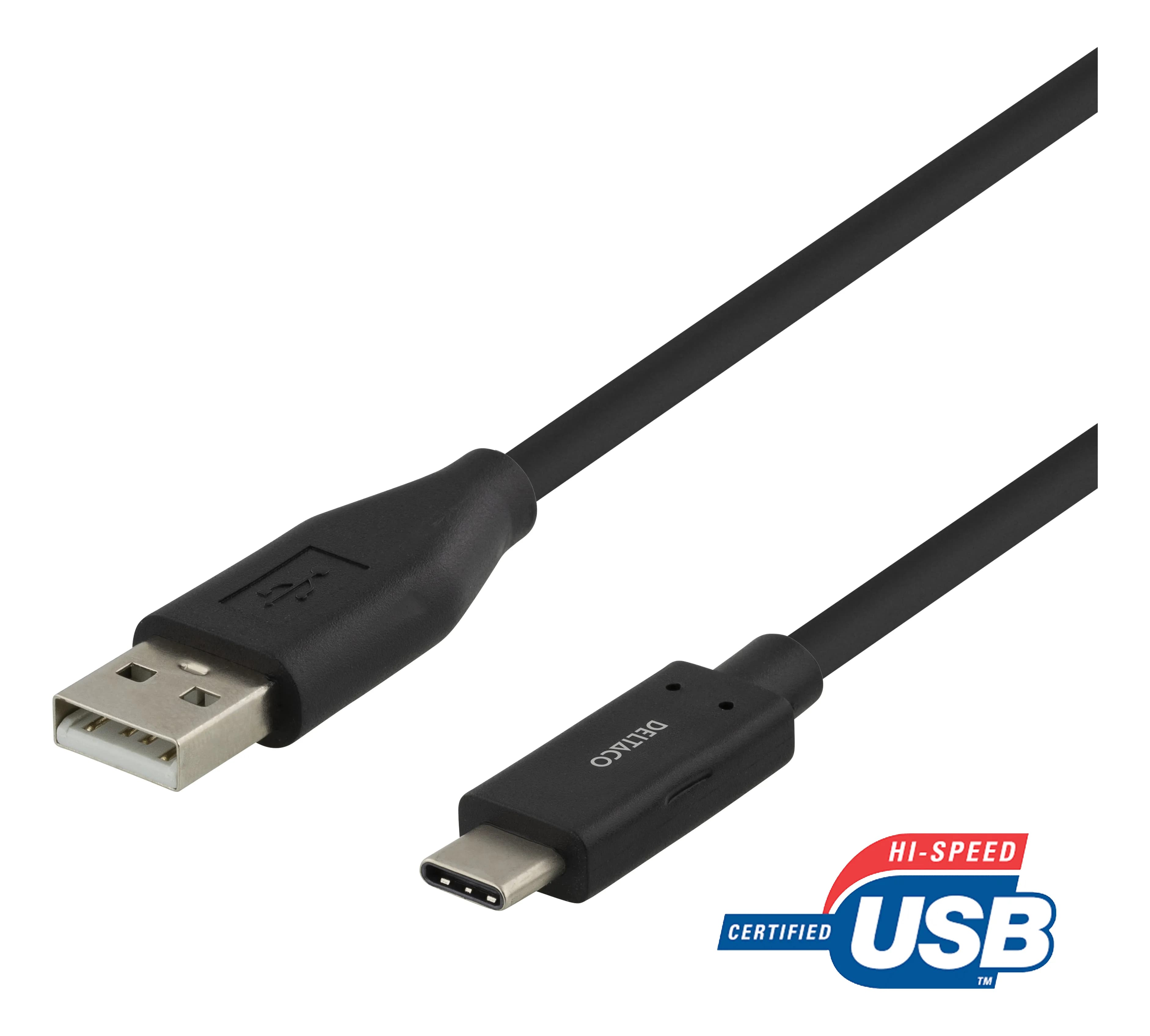 Deltaco USB-C – USB-A -kaapeli, 2 m, musta
