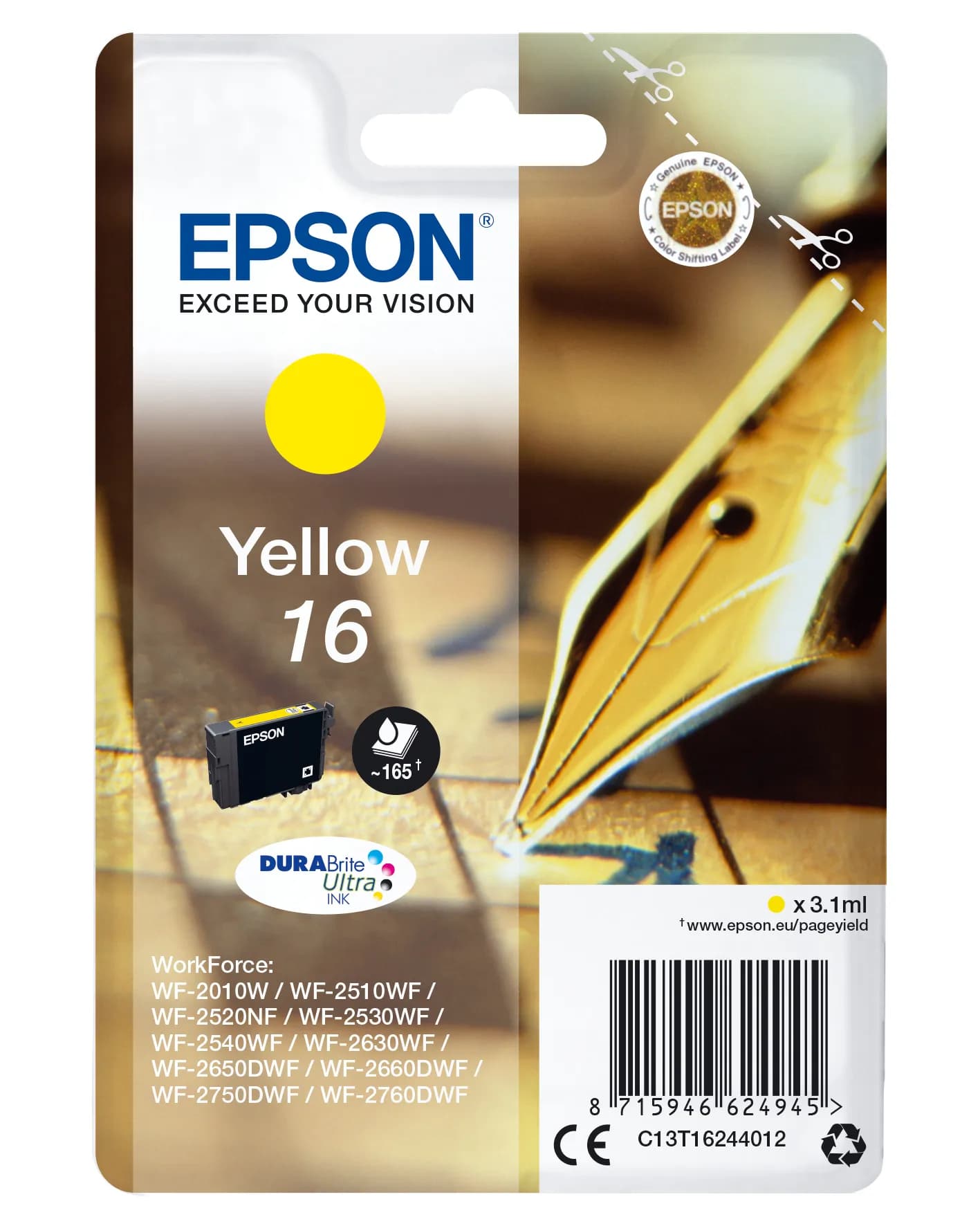 Epson 16 -mustekasetti, 3.1 ml, keltainen