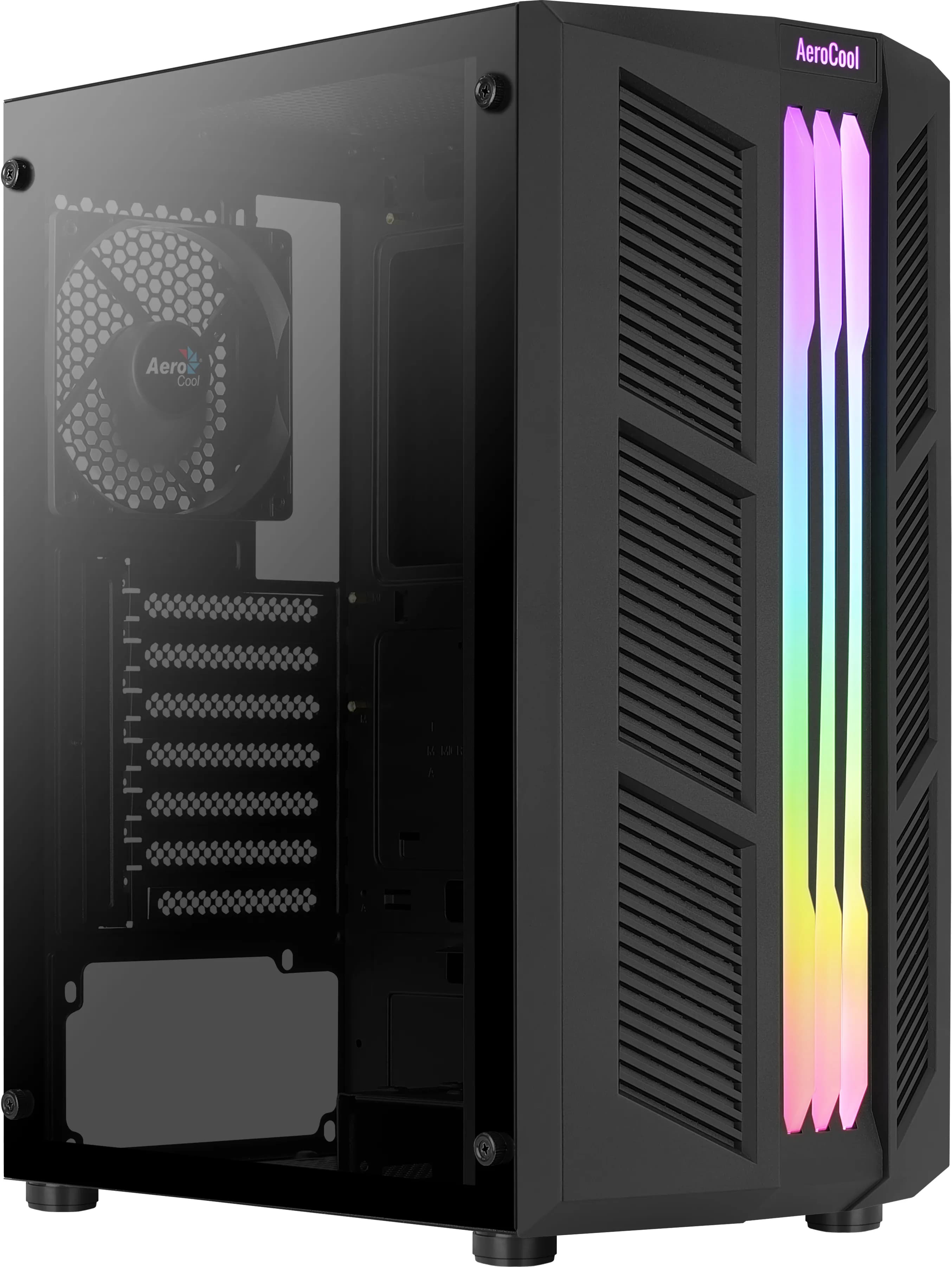 Aerocool Prime V1 -miditornikotelo ikkunalla ja RGB-valaistuksella, musta
