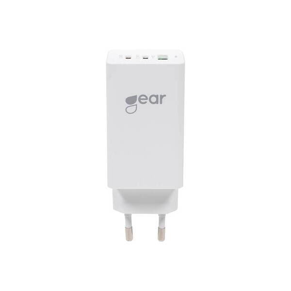 GEAR Laturi GAN 220V 2xUSB-C + 1xUSB-A PD 45W + 18W + 3A ( 65W) Valkoinen