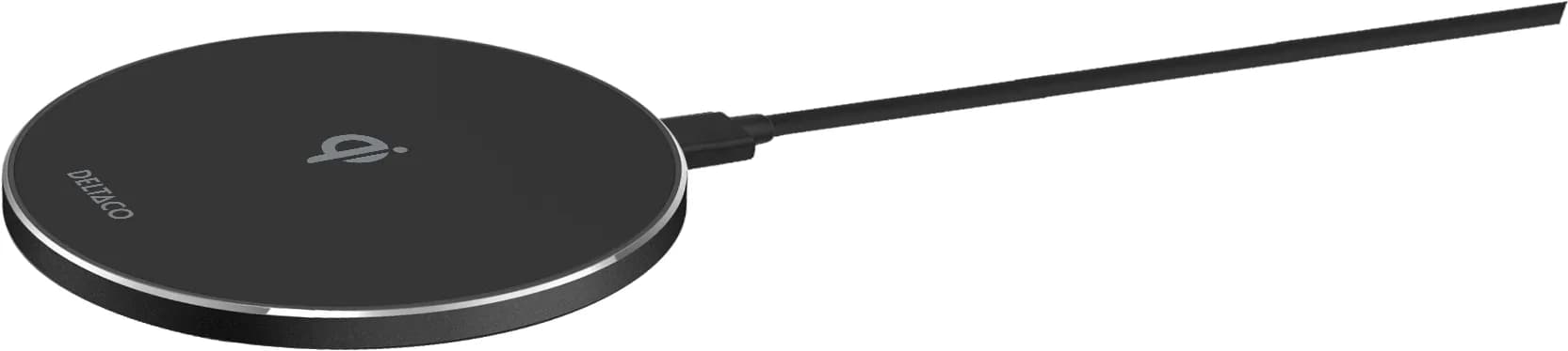 DELTACO Wireless charger, 15 W, USB-C, Qi certified, LED ring, black