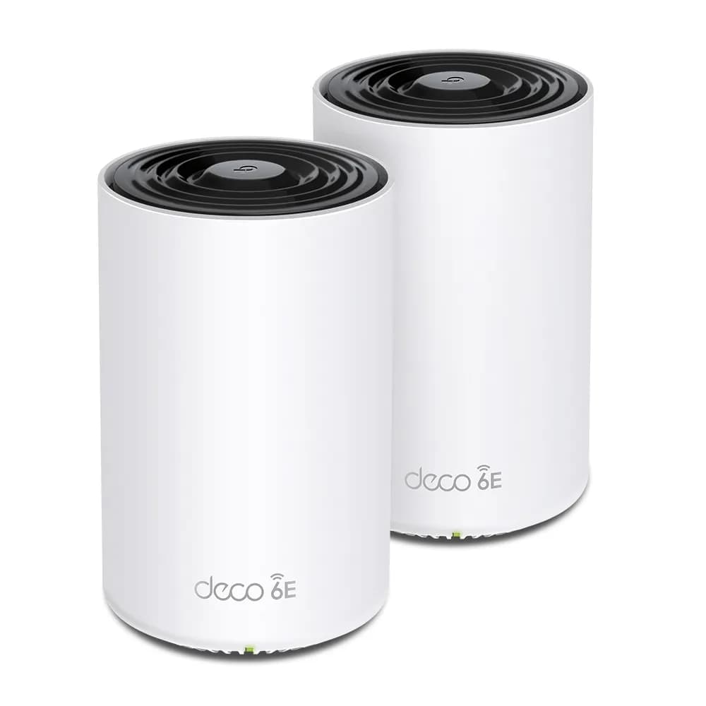 TP-Link Deco XE75 Pro -mesh WiFi -järjestelmä, Wi-Fi 6E, AXE5400, Tri-band, 2 kpl, 2,5G-portilla, valkoinen