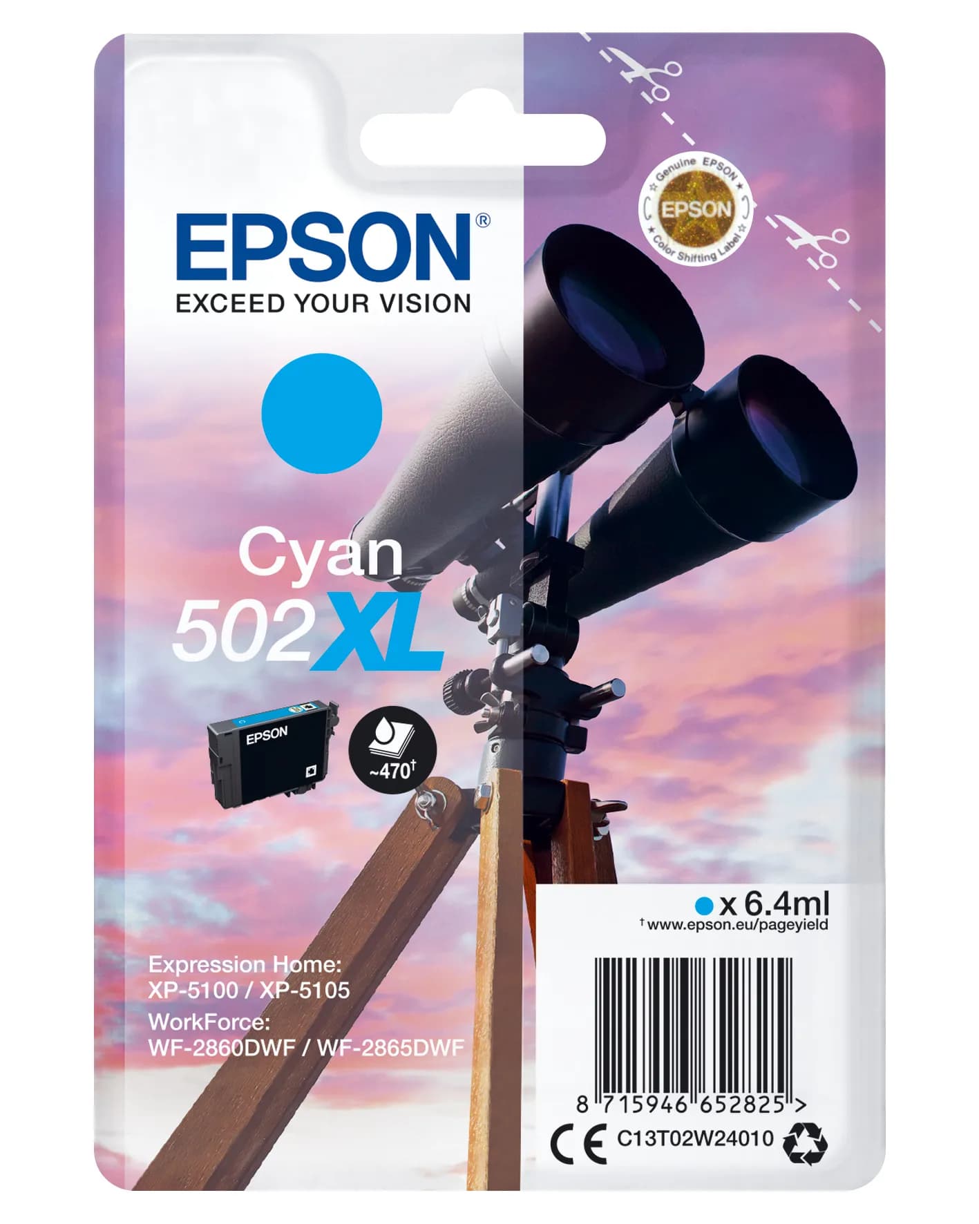 Epson 502XL -mustekasetti, 6.4 ml, cyan