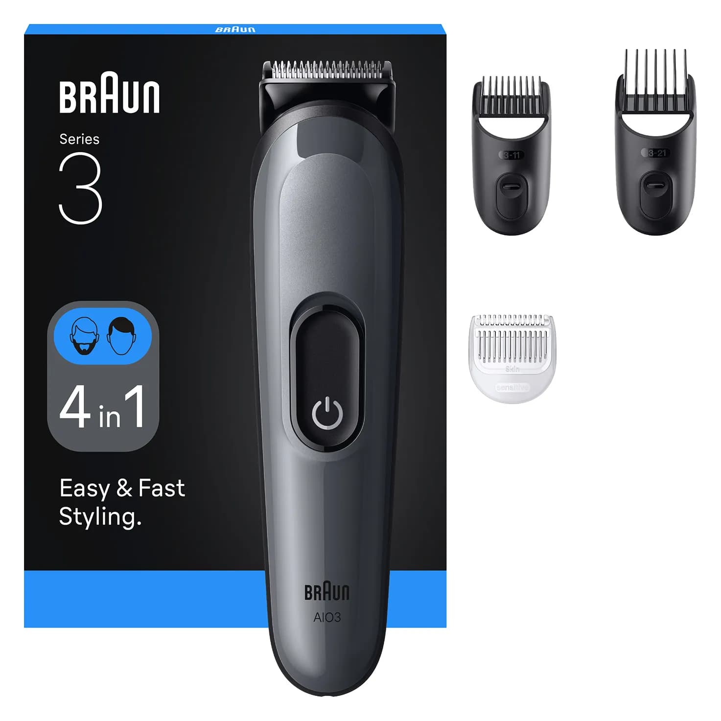 Braun All-in-One Series 3 AIO3500 -monitoimitrimmeri, harmaa