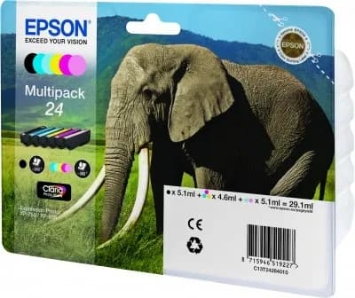 Epson 24 Claria Photo HD -mustekasettipakkaus, 29.1 ml, musta/syaani/vaalea syaani/magenta/vaalea magenta/keltainen, 6 kpl