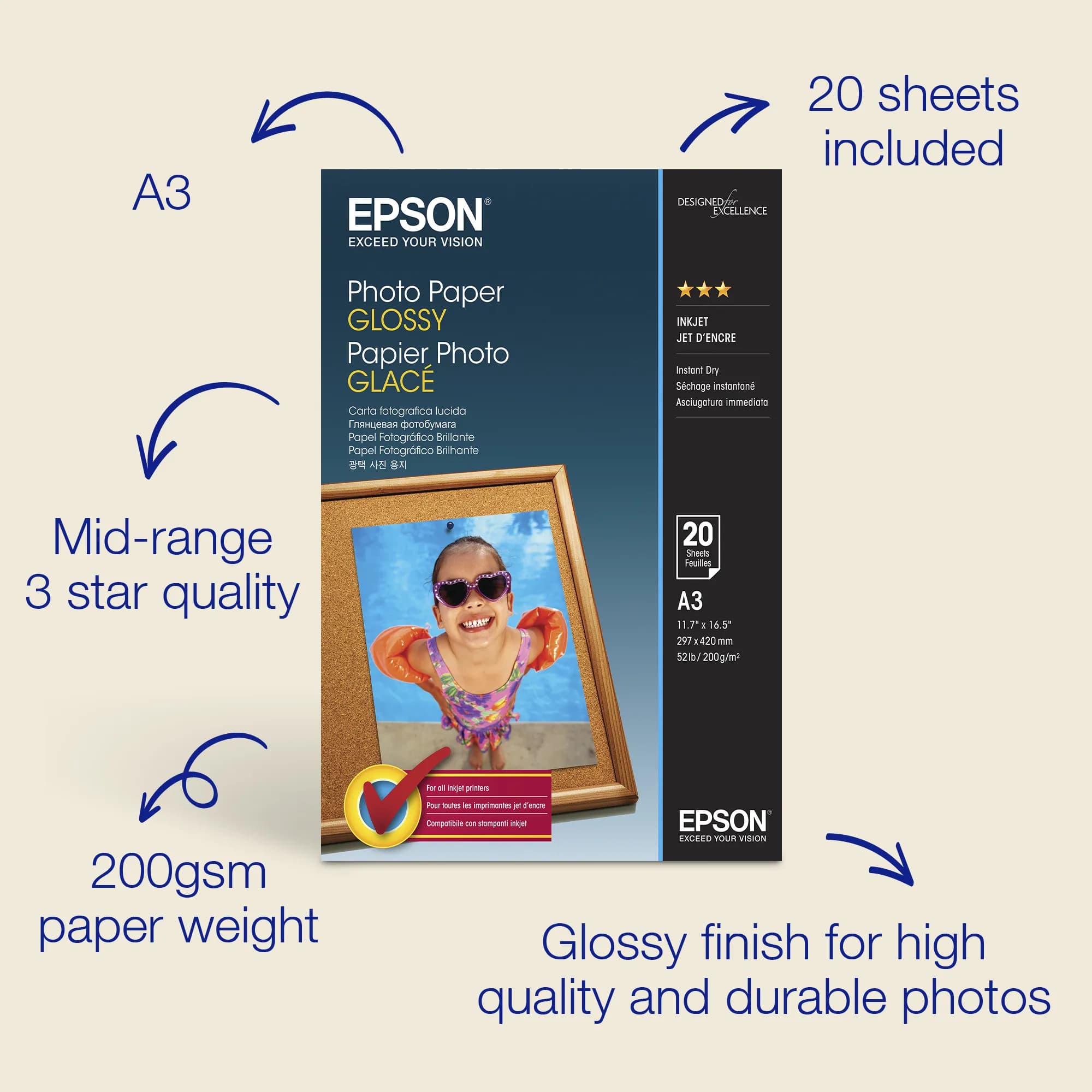 EPSON PHOTO PAPER GLOSSY, A3, 20