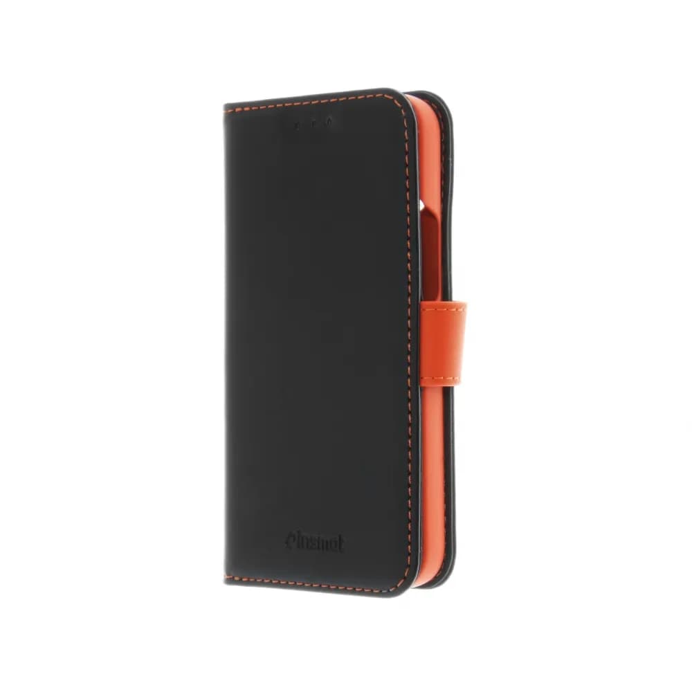 Insmat Flip Case, iPhone 14 Pro -lompakkokotelo, Musta/Oranssi