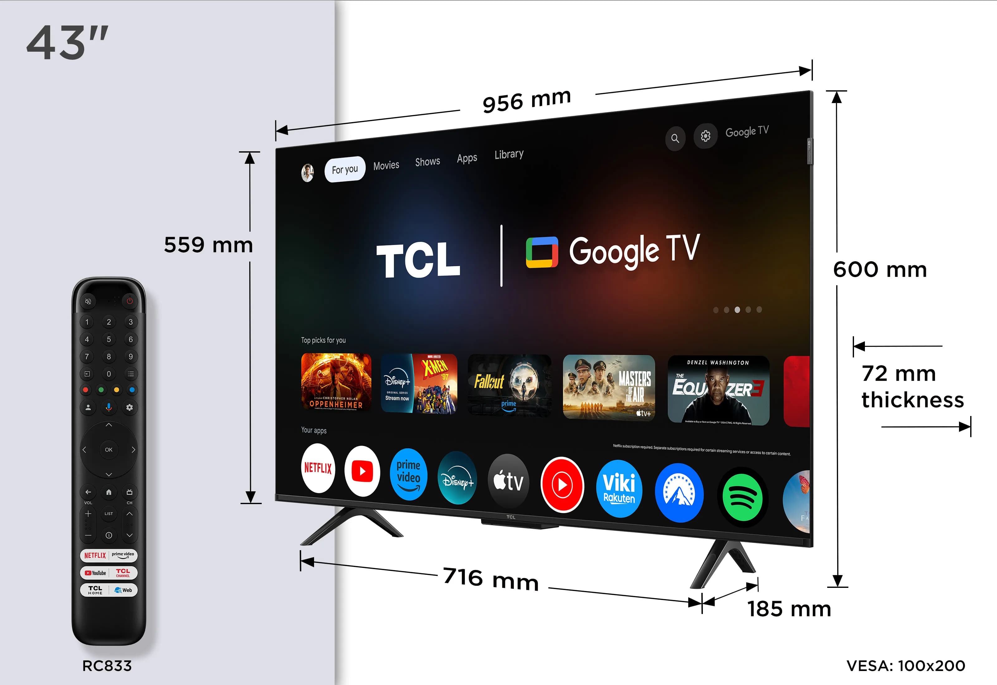 TCL 43P7K 43"" 4K QLED Google TV, 60 Hz, Dolby Vision, HDR10+, metallic