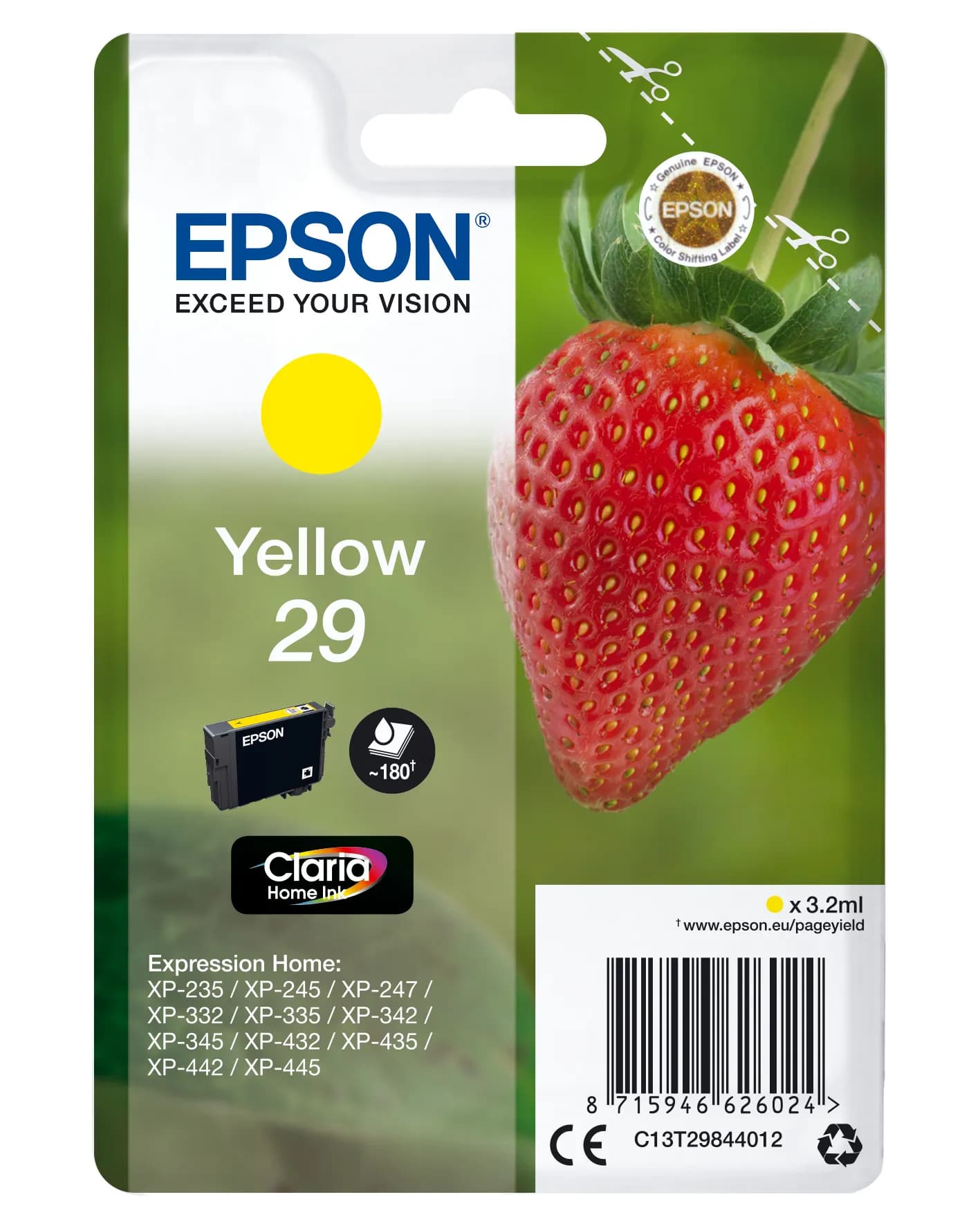 Epson Claria Home 29 -mustekasetti, 3.2 ml, keltainen