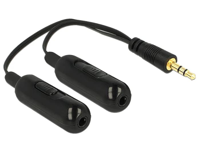 DeLOCK 3,5 mm – 2x 3,5 mm kullattu, äänenvoimakkuuden säädin -audiokaapeli, 0,19 m, musta