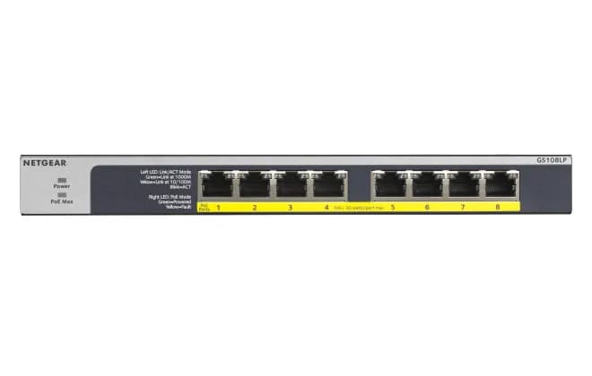 NETGEAR GS108LP - Kytkin - 8 x 10/100/1000 (PoE+) - työpöytä, räkkiin asennettava, seinään asennettava - PoE+ (60 W) - tasavirta