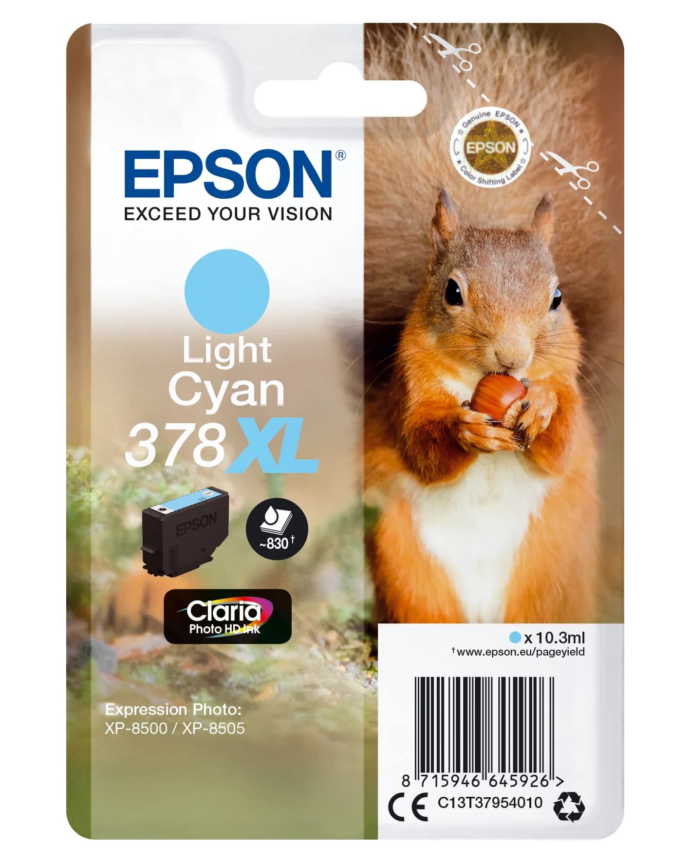 Epson 378 XL-mustekasetti, 10.3 ml, vaaleansininen