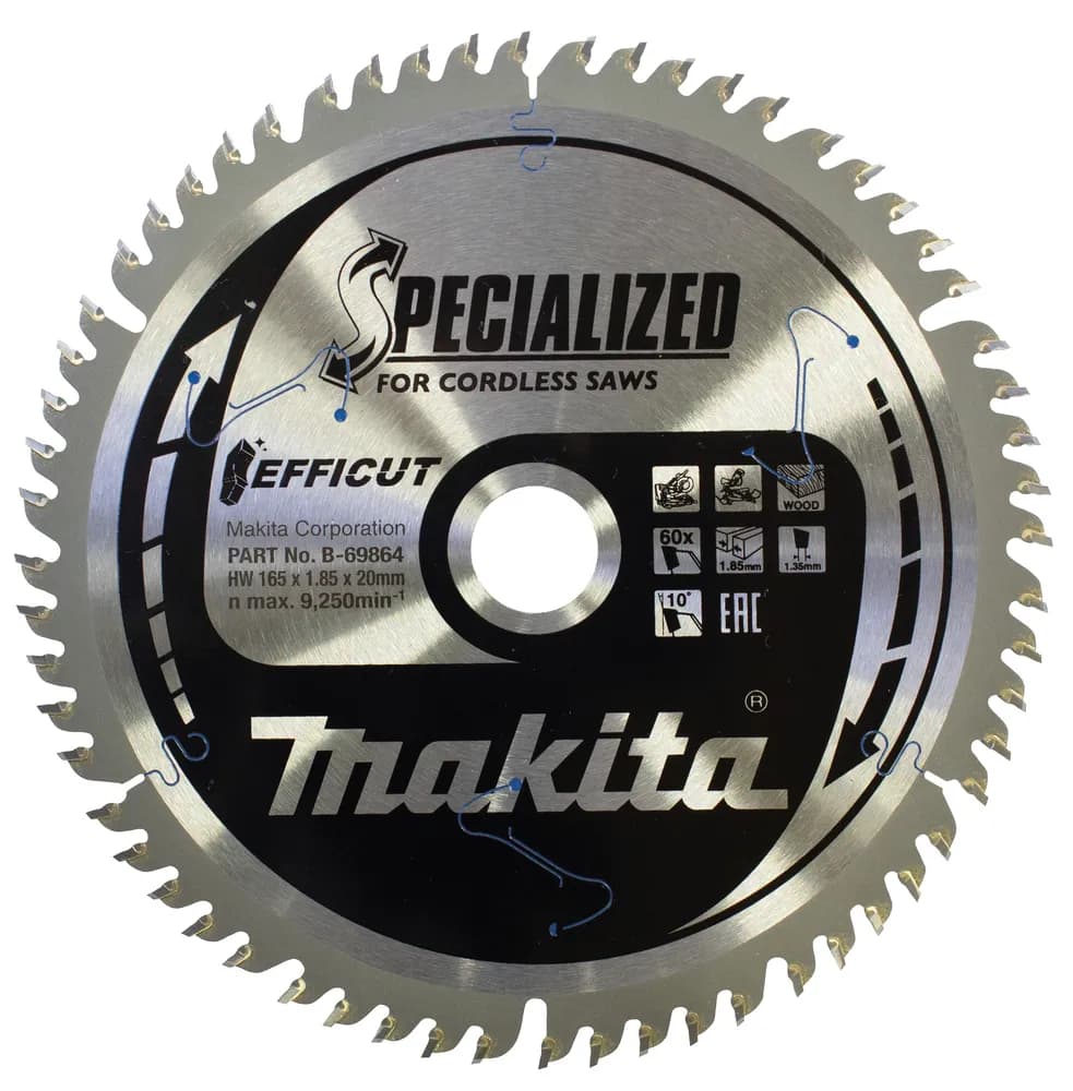 Makita -Pyörösahanterä 165 x 1,85 x 20 mm, Z-60, puulle, EFFICUT