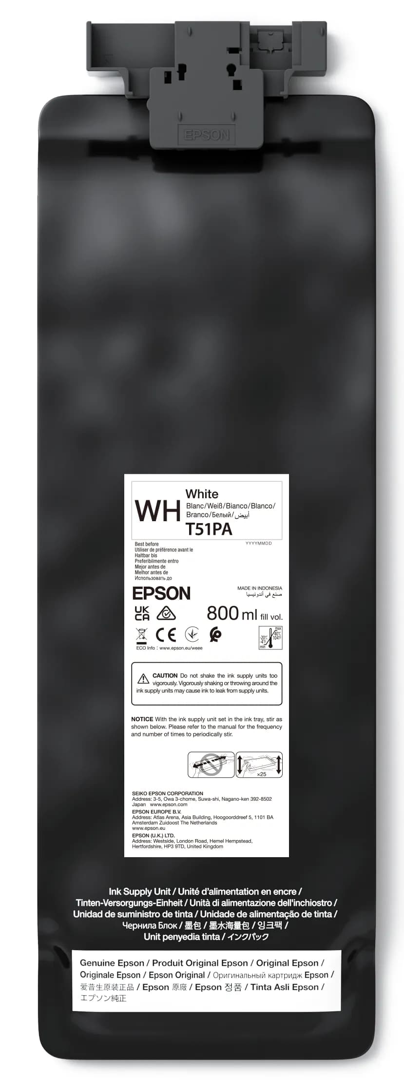 Epson UltraChrome GS3 T51PA00 -mustekasetti, 800 ml, valkoinen