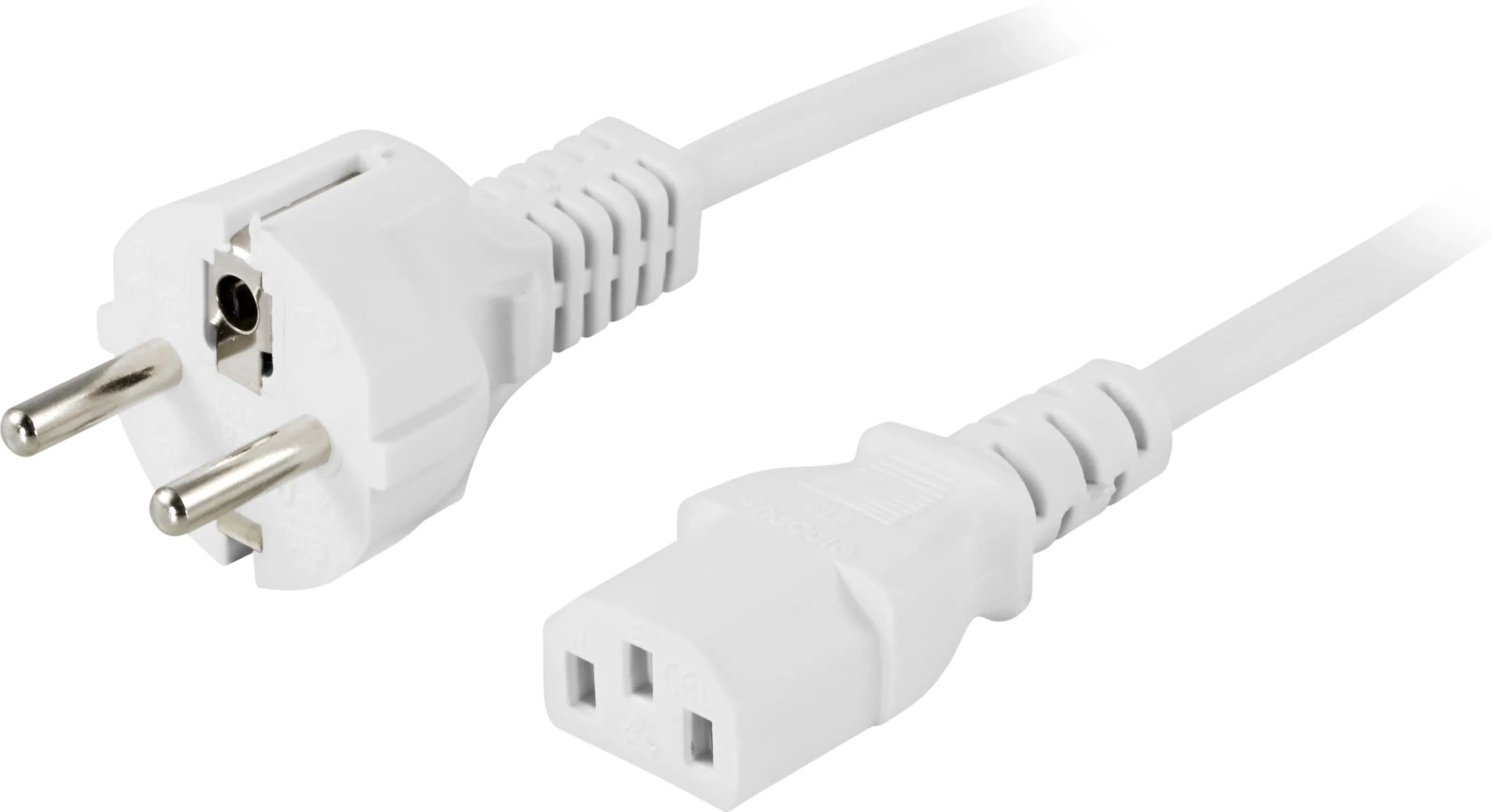 Maadoitettu laitekaapeli suora CEE 7/7 - suora IEC 60320 C13 2m valk